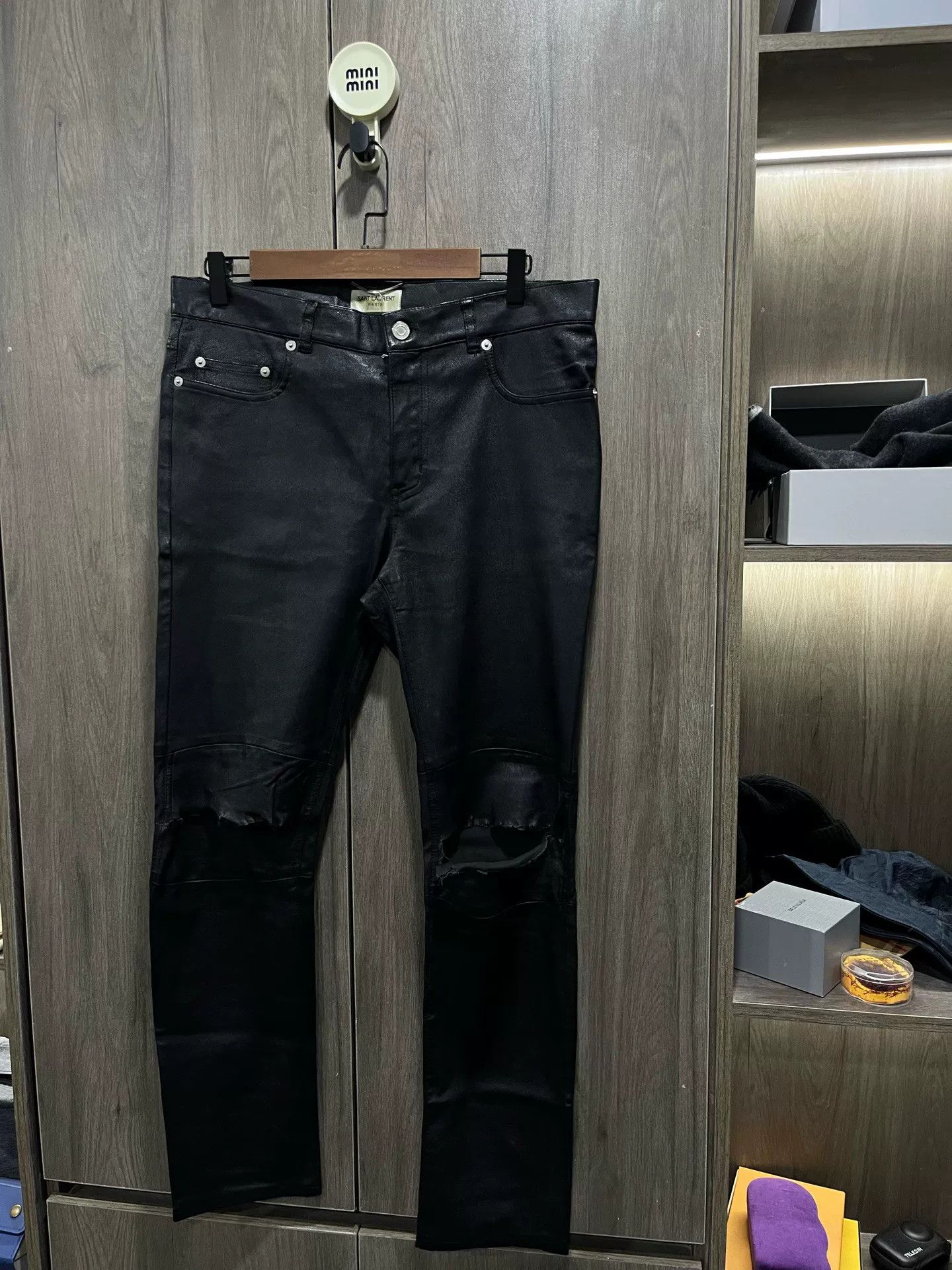 Saint Laurent Paris Saint Laurent Distressed Leather Pants Size US 34 / EU 50 - 2 Thumbnail