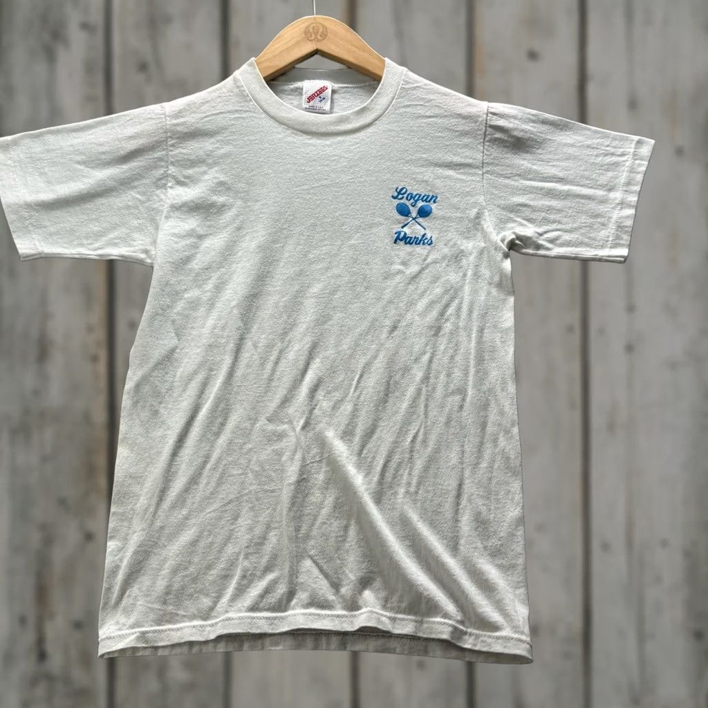Jerzees VINTAGE JERZEES Shirt Mens S White Logan Parks Tennis Graphic Tee Crewneck Size US S / EU 44-46 / 1 - 1 Thumbnail