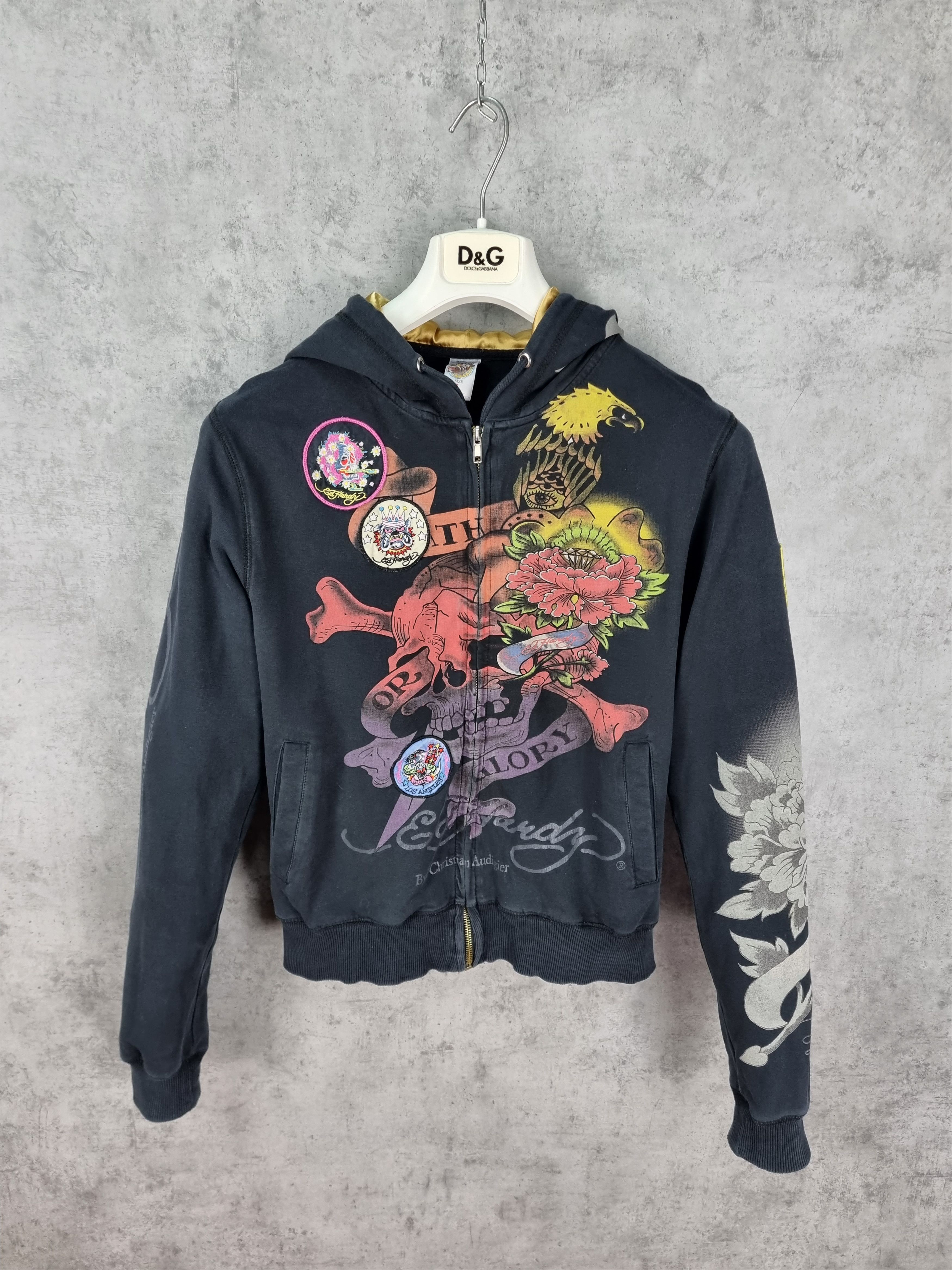 Christian Audigier × Ed Hardy Ed Hardy Embroidered Patches Faded Zipped Hoodie Size L / US 10 / IT 46 - 2 Thumbnail