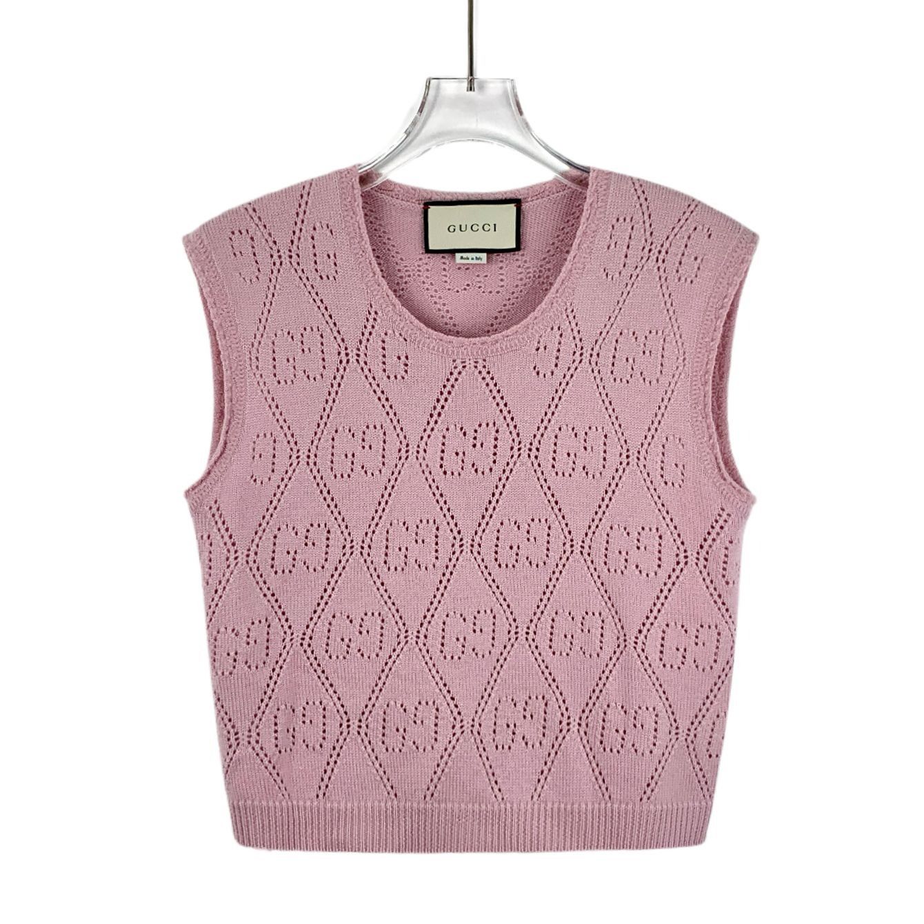 Gucci Gucci Pink Logo Pattern Wool Sleeveless Knitted Vest S Round Size S / US 4 / IT 40 - 1 Thumbnail