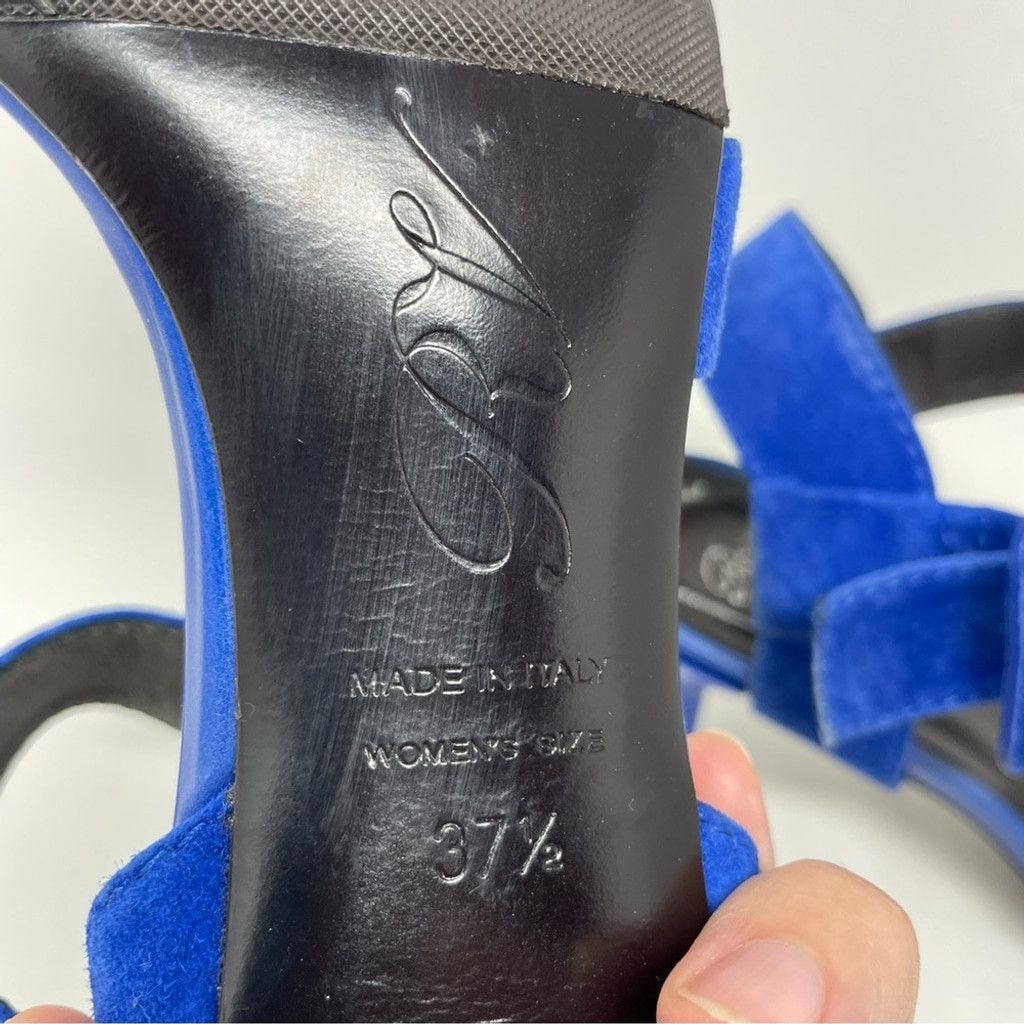 Roger Vivier Roger Vivier Blue Suede Criss Cross Kitten Heel Sandals 37.5 Size US 7.5 / IT 37.5 - 10 Thumbnail