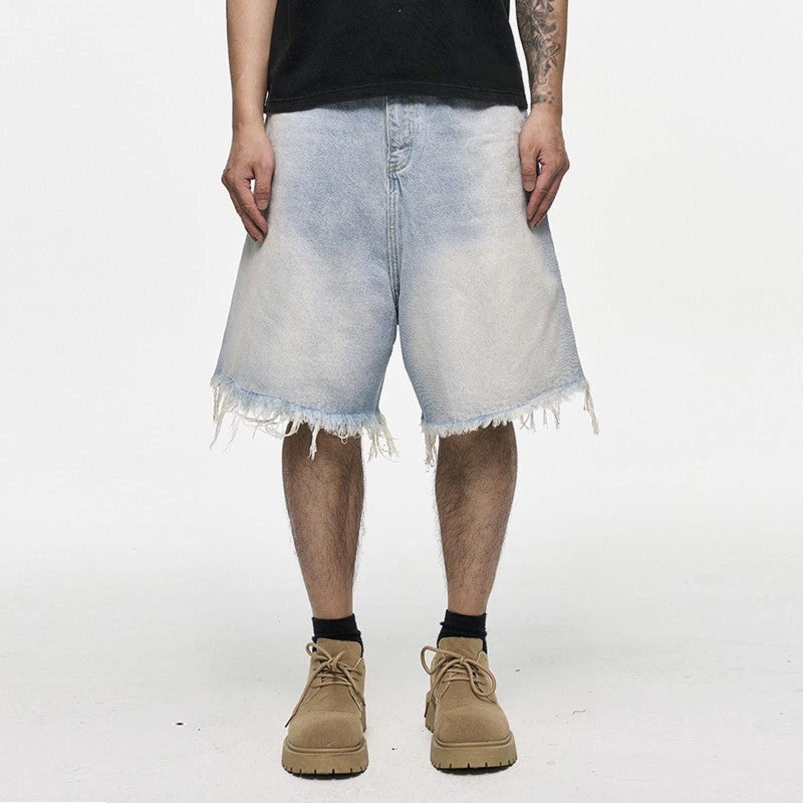 Other Blue Washed Denim Baggy Raw Hem Shorts, Acid Wash Shorts Size US 32 / EU 48 - 2 Thumbnail