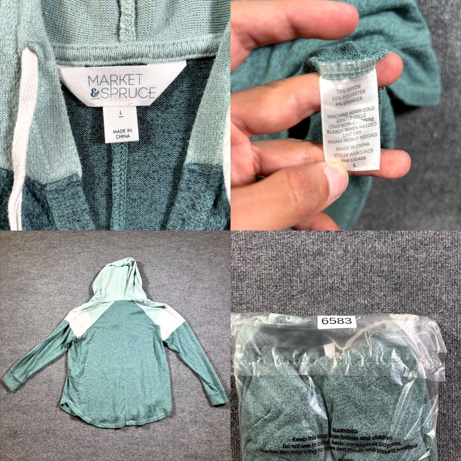 Market Market & Spruce Hoodie Women's L Green Rayon Performance Sports Athletic Stretch Hoodie Size L / US 10 / IT 46 - 8 Thumbnail