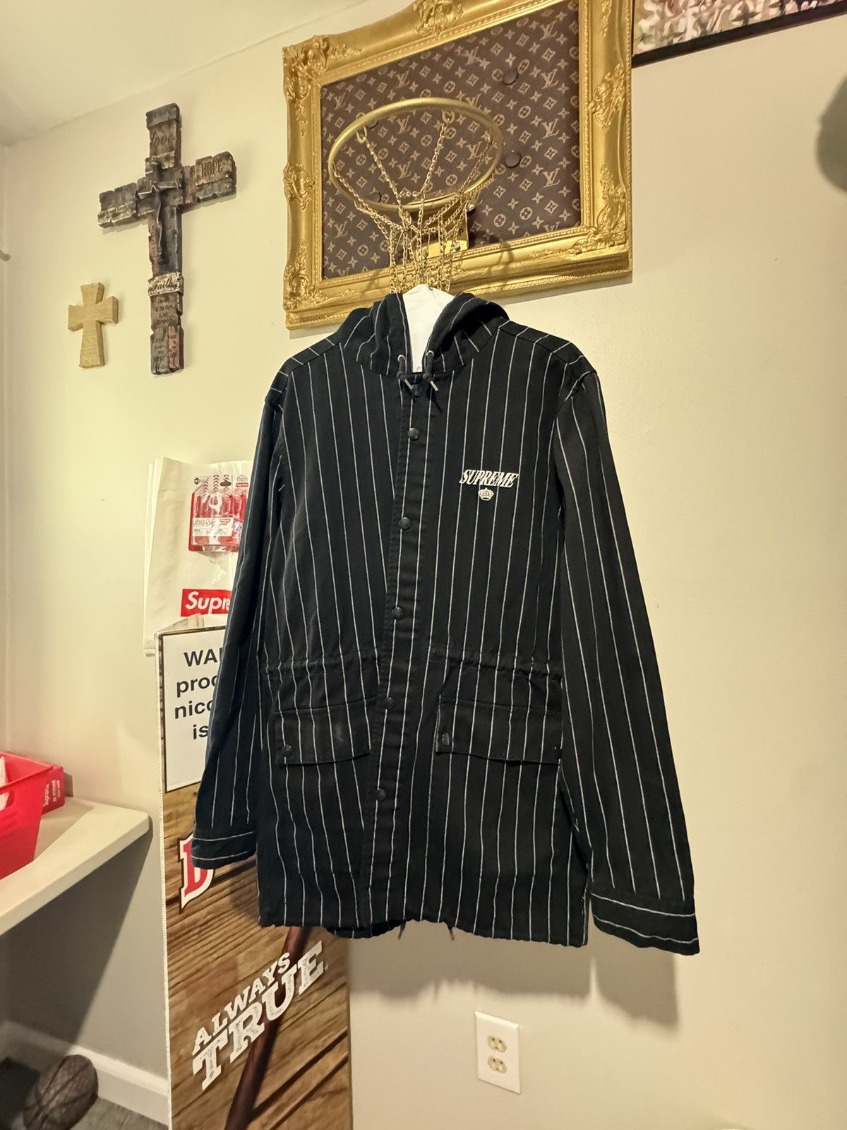 Supreme Supreme Pinstrip Twill Parka Medium Black Size US M / EU 48-50 / 2 - 4 Thumbnail