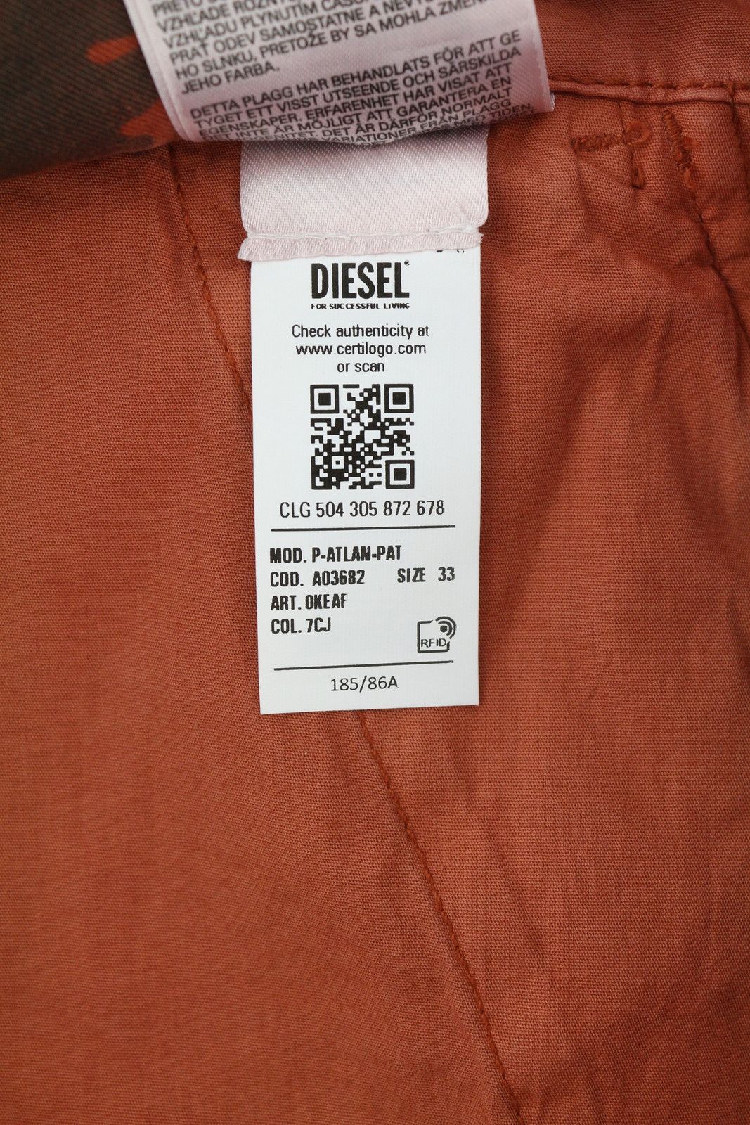 Diesel P-ATLAN-PAT W33 Orange Camouflage Multi-Pocket 85386 Size US 33 - 11 Thumbnail