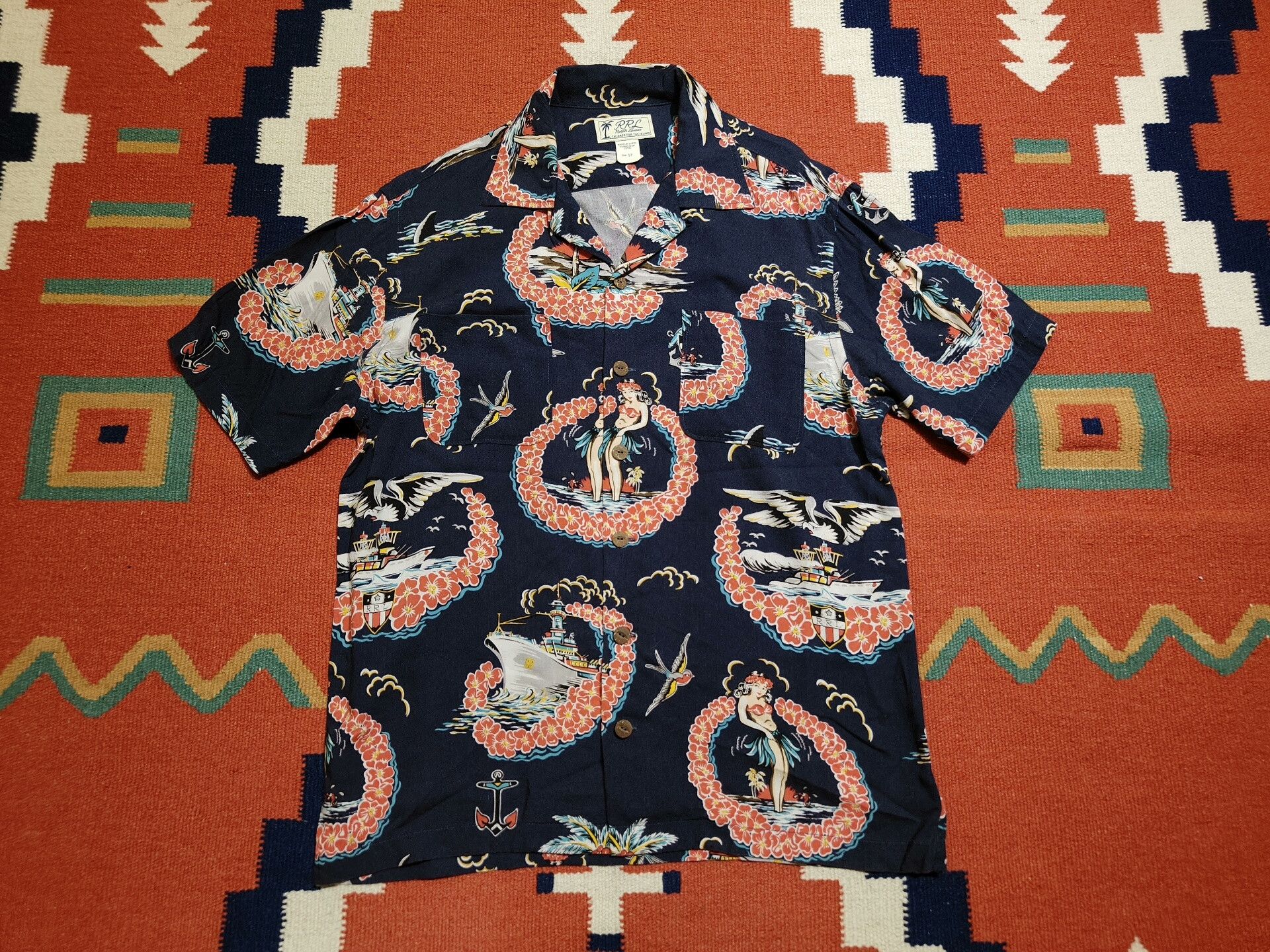 RRL Ralph Lauren RRL Aloha Military Print Short Sleeve Shirt Size US S / EU 44-46 / 1 - 1 Thumbnail