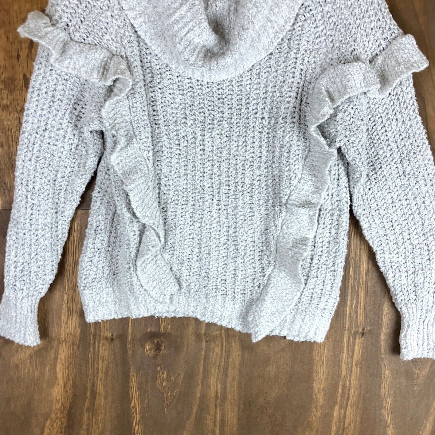 Express Express Sweater Womens White Cowl Neck Long Sleeve Small Ruffle Front Size S / US 4 / IT 40 - 3 Thumbnail