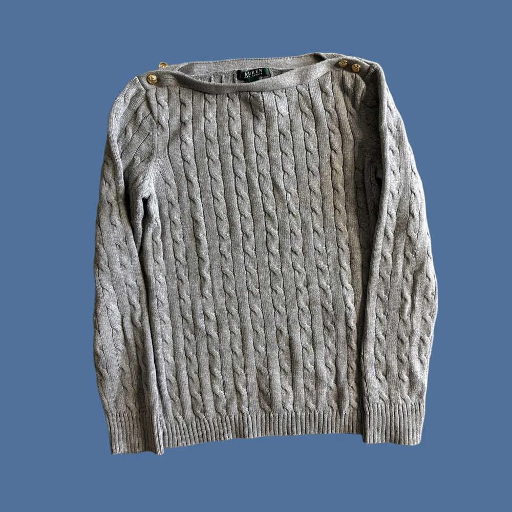 Ralph Lauren Lauren Ralph Lauren Sweater Womens Large Gray Boat Neck Cable Knit Buttons Size L / US 10 / IT 46 - 1 Thumbnail