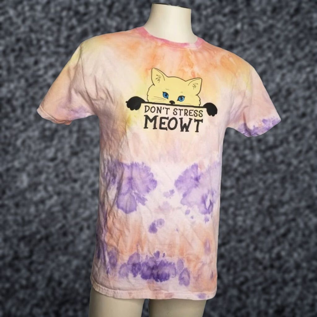 Gildan Gildan T-Shirt Ice Dye Retro Mens M Pink Don’t Stress Meowt Cartoon Cat Tee Short Sleeve Crew Neck 90s Theme Mens Size US M / EU 48-50 / 2 - 1 Thumbnail