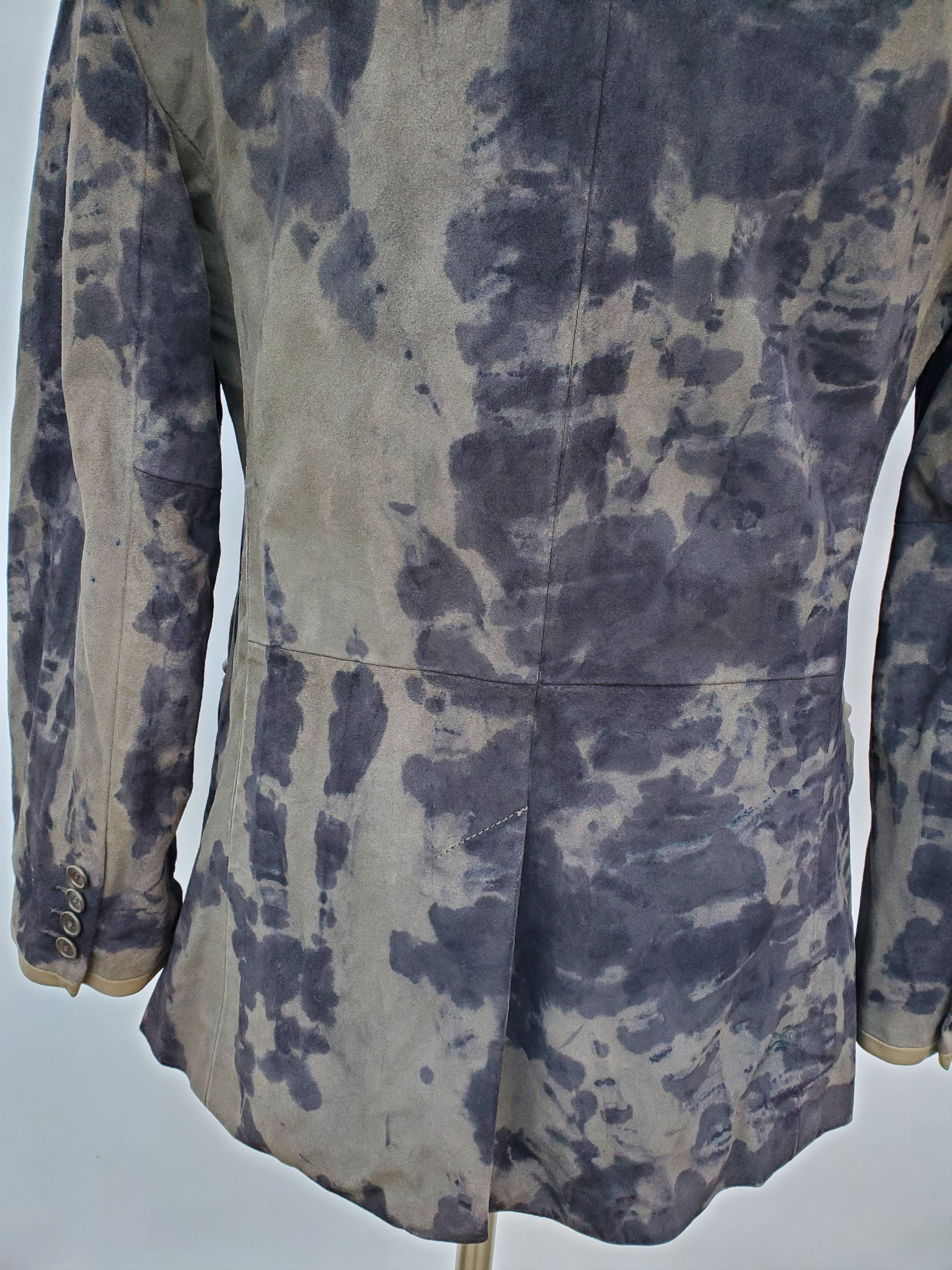 John Varvatos leather jacket tie dyed blazer black grey gray small med L Size US L / EU 52-54 / 3 - 5 Thumbnail