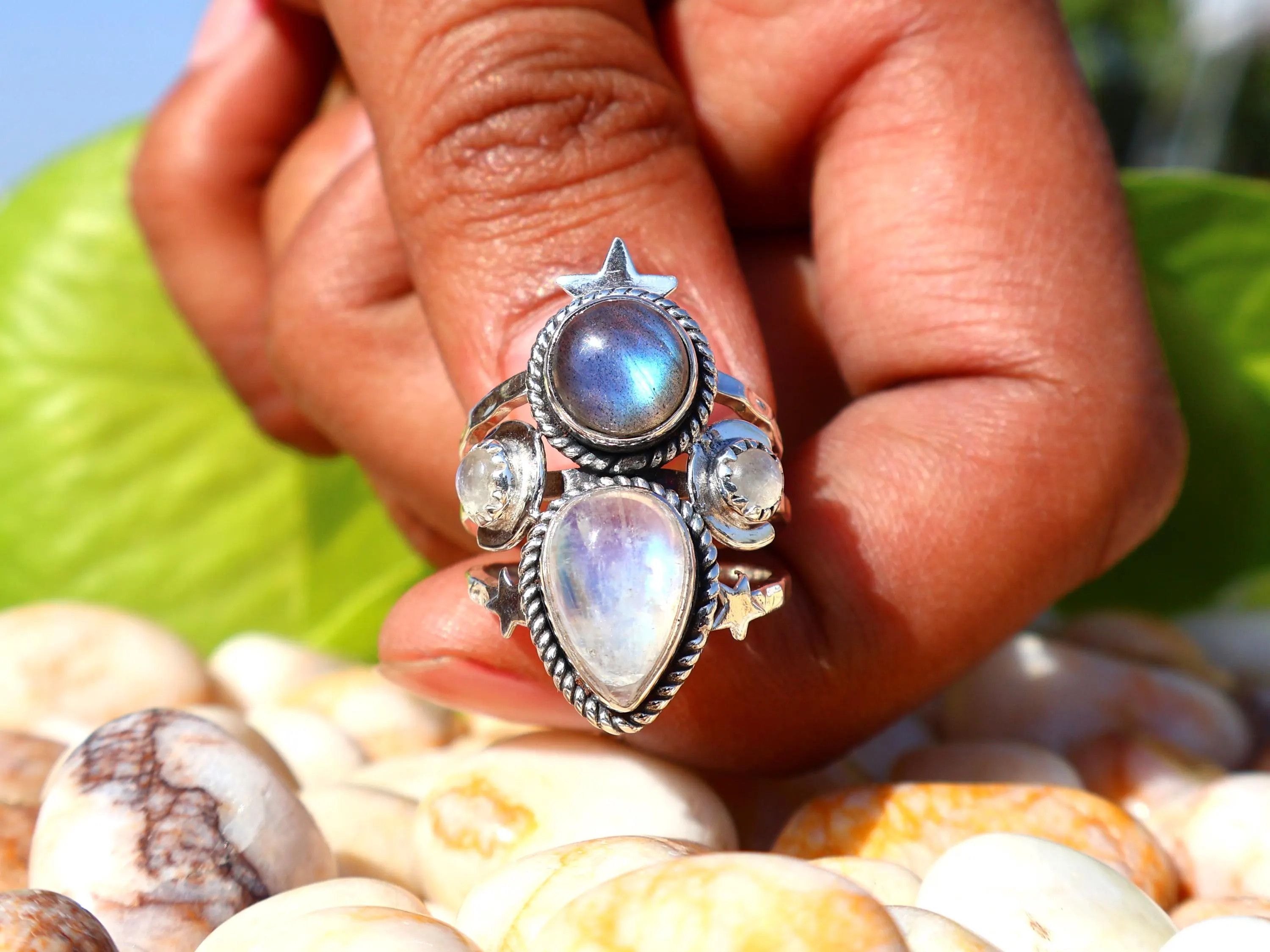 Handmade Rainbow Moonstone Labradorite Ring, 925 Silver Handmade, Size ONE SIZE - 4 Thumbnail