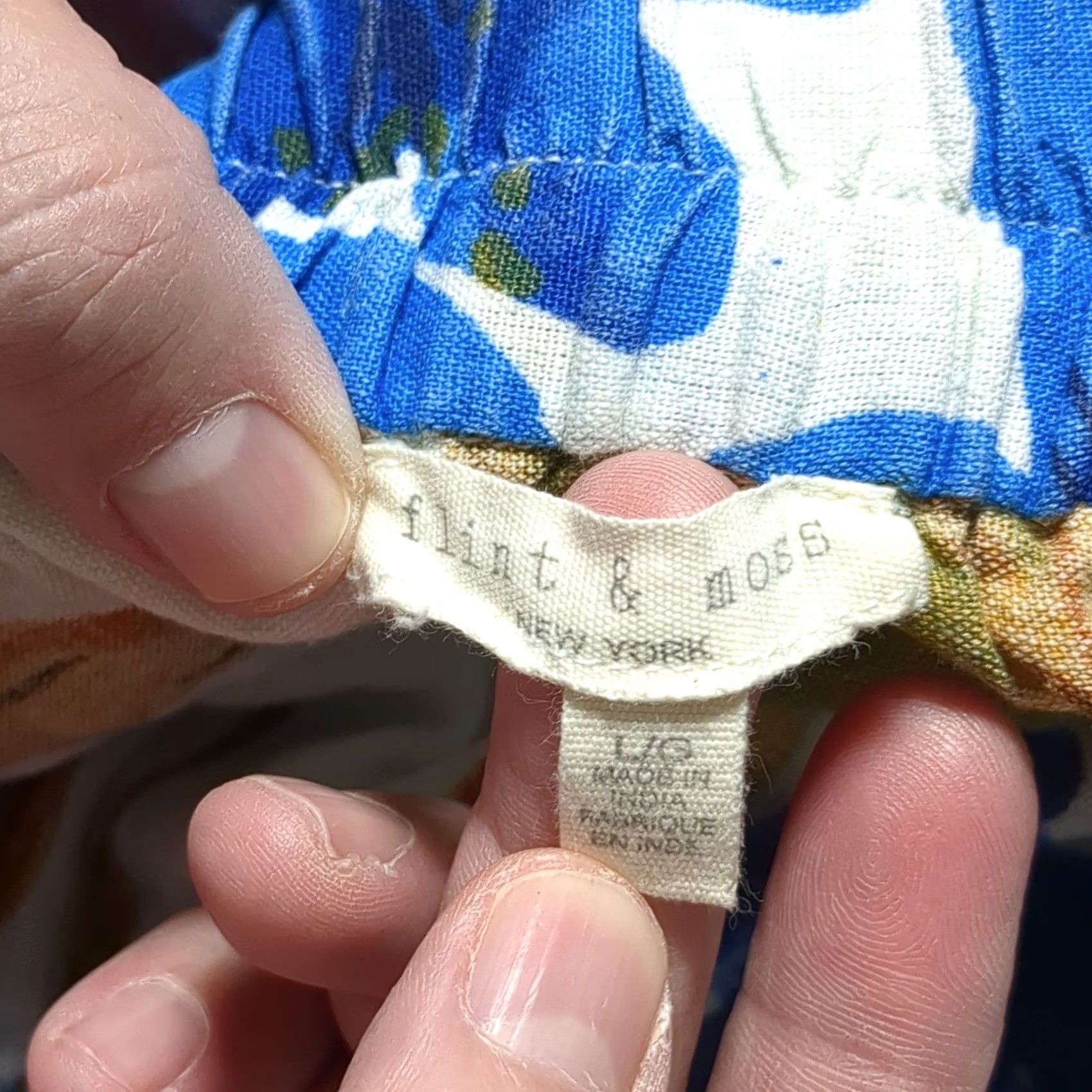 Vintage Flint & Moss Skirt Blue Floral Cotton Linen Midi Elastic Waist Women L Size 36" / US 14 / IT 50 - 2 Thumbnail