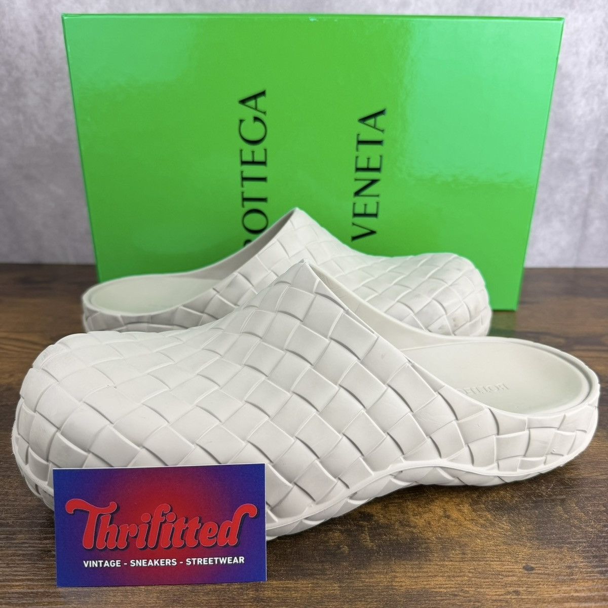 Bottega Veneta Beebee Intrecciato Clog Sea Salt White Rubber
