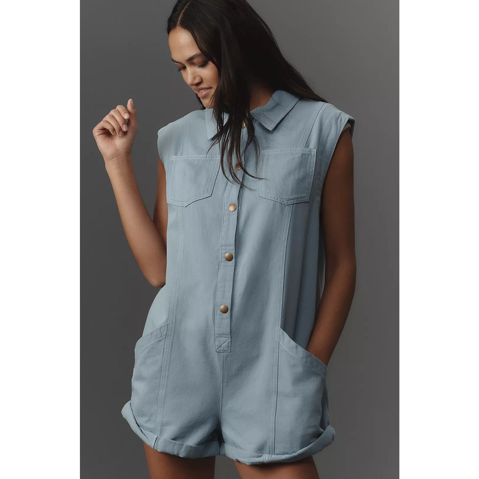 Anthropologie NWT Pilcro Sleeveless Collared Romper $148 SMALL Blue Size 28" / US 6 / IT 42 - 1 Thumbnail