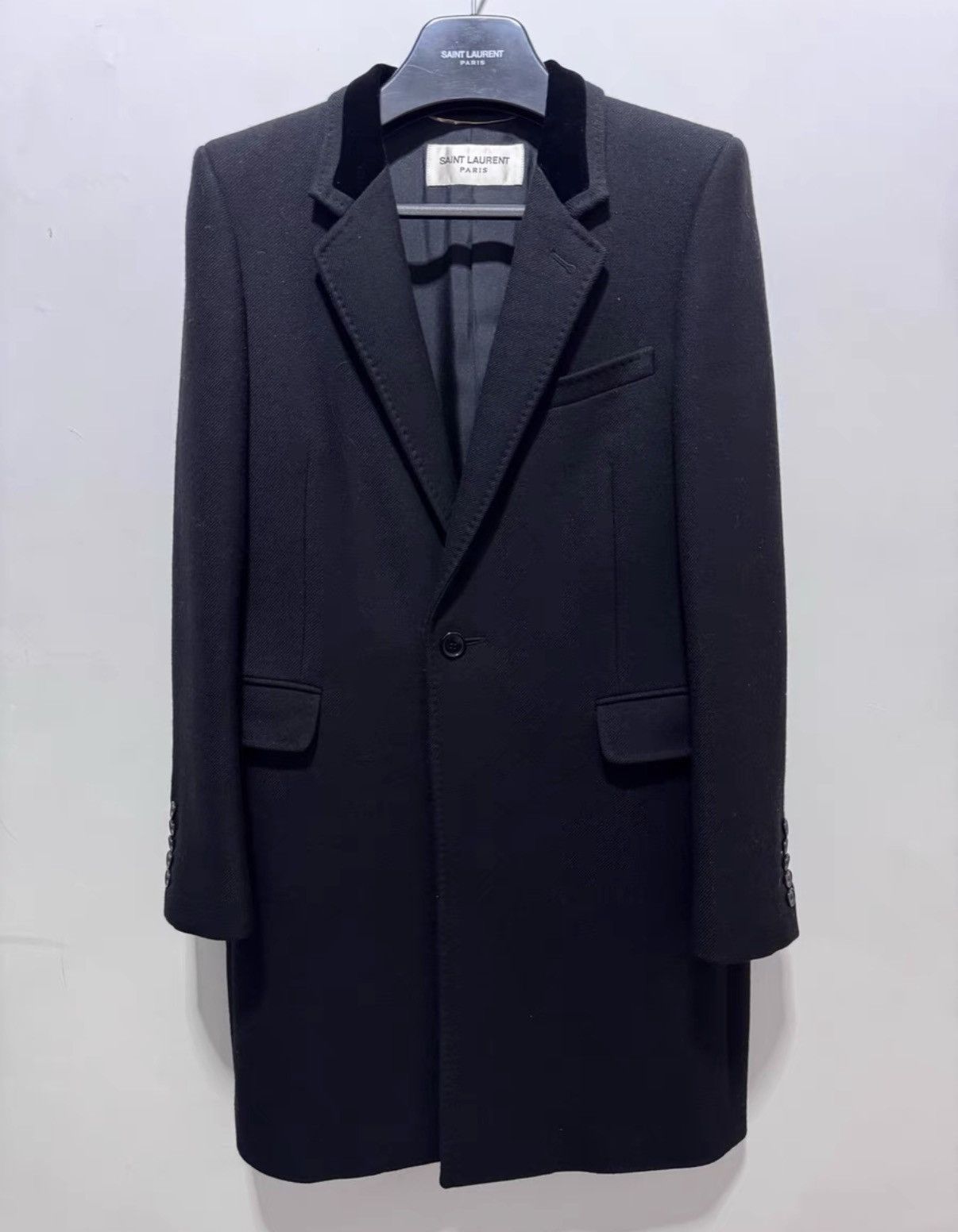 Saint Laurent Paris SLP 15FW Notch Lapel Wool Black Velvet Blazer / Coat Size US XL / EU 56 / 4 - 1 Thumbnail