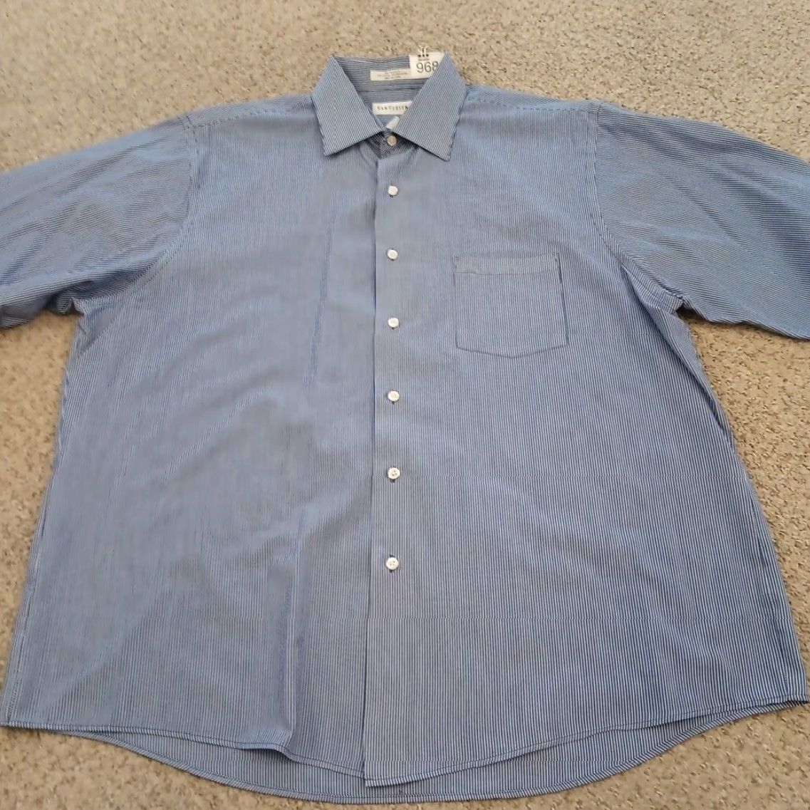 Van Heusen Van Heusen Shirt Mens XL Blue Striped Long Sleeve Button-Up Cotton Blend Size US XL / EU 56 / 4 - 5 Thumbnail