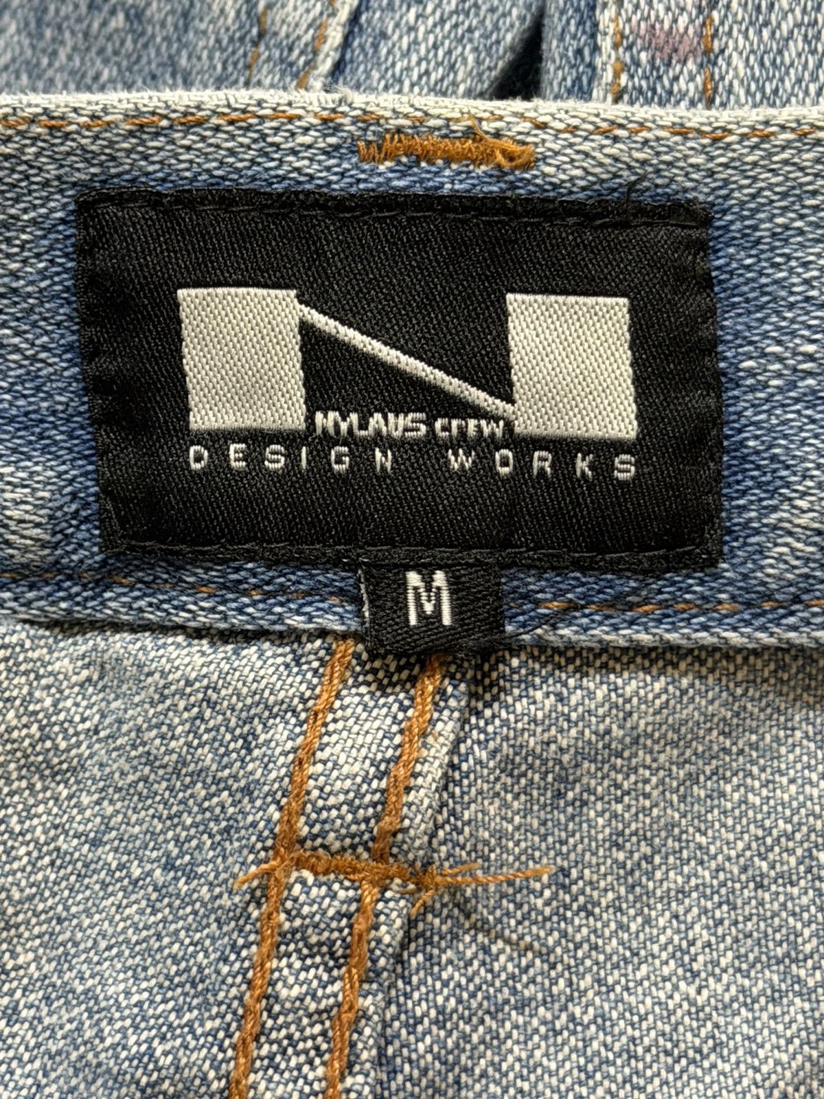 14th Addiction Vintage 90s Japanese Nylaus Blue Faded Wash Painted Wide Leg Size US 31 - 6 Thumbnail