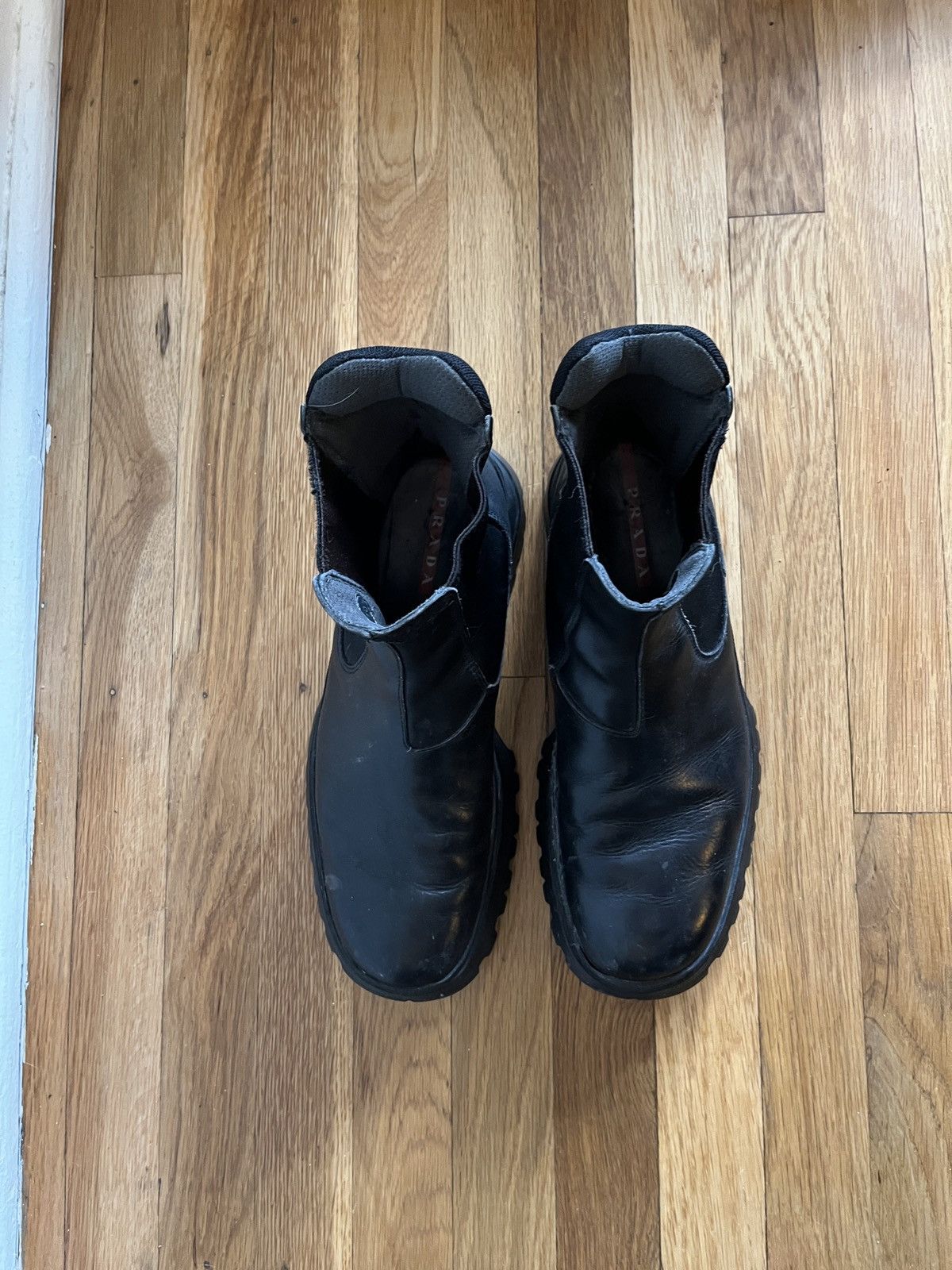 Leather × Prada × Vintage Prada Brixxen High Ankle Boots, Chelsea, Lug Sole, Chunky Size US 11.5 / EU 44-45 - 6 Thumbnail