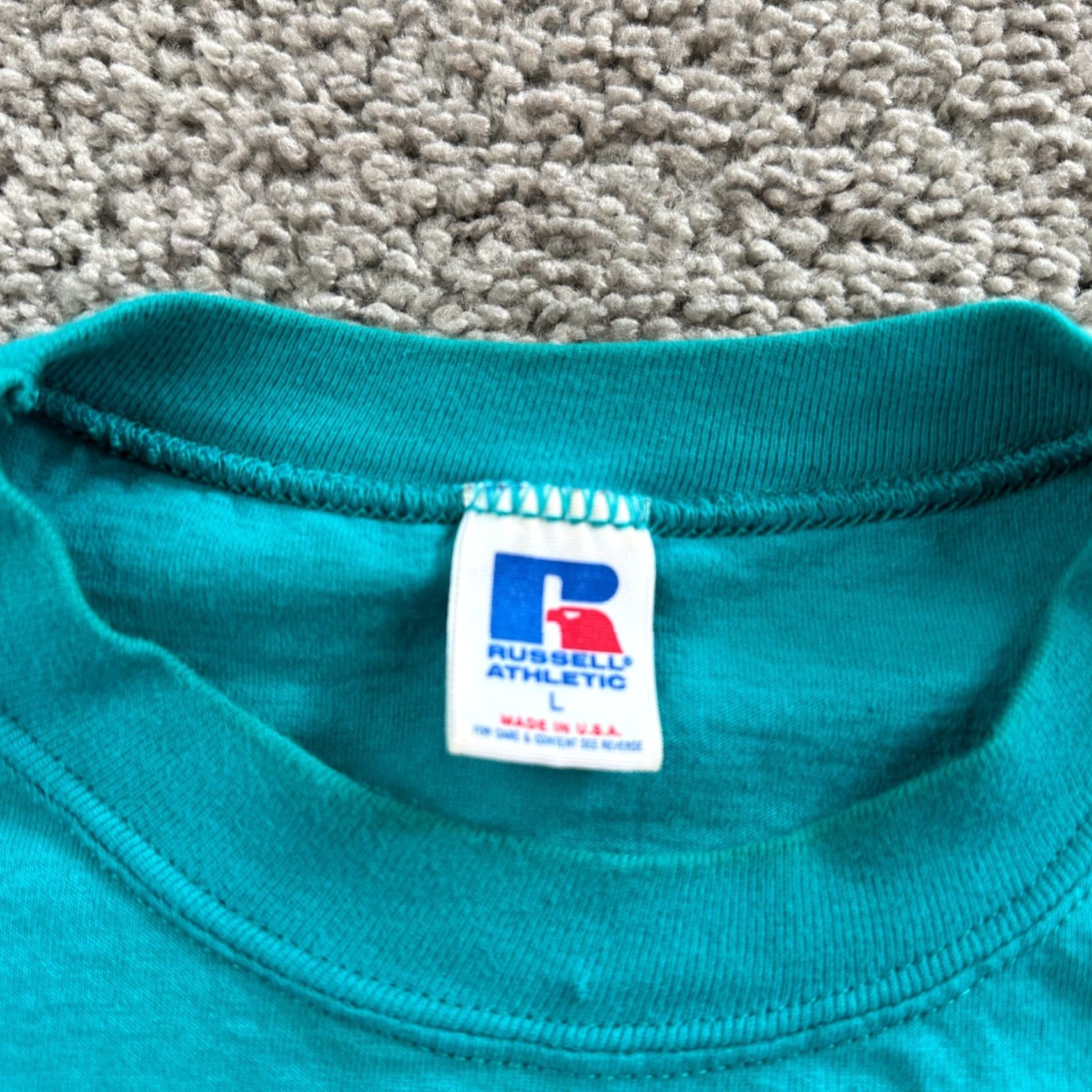 Russell Athletic VINTAGE Russell Athletic Shirt Mens L Green Blue Baseball Patch Short Sleeve Shirt MENS L Green Russell Athletic Shirt Size US L / EU 52-54 / 3 - 4 Thumbnail