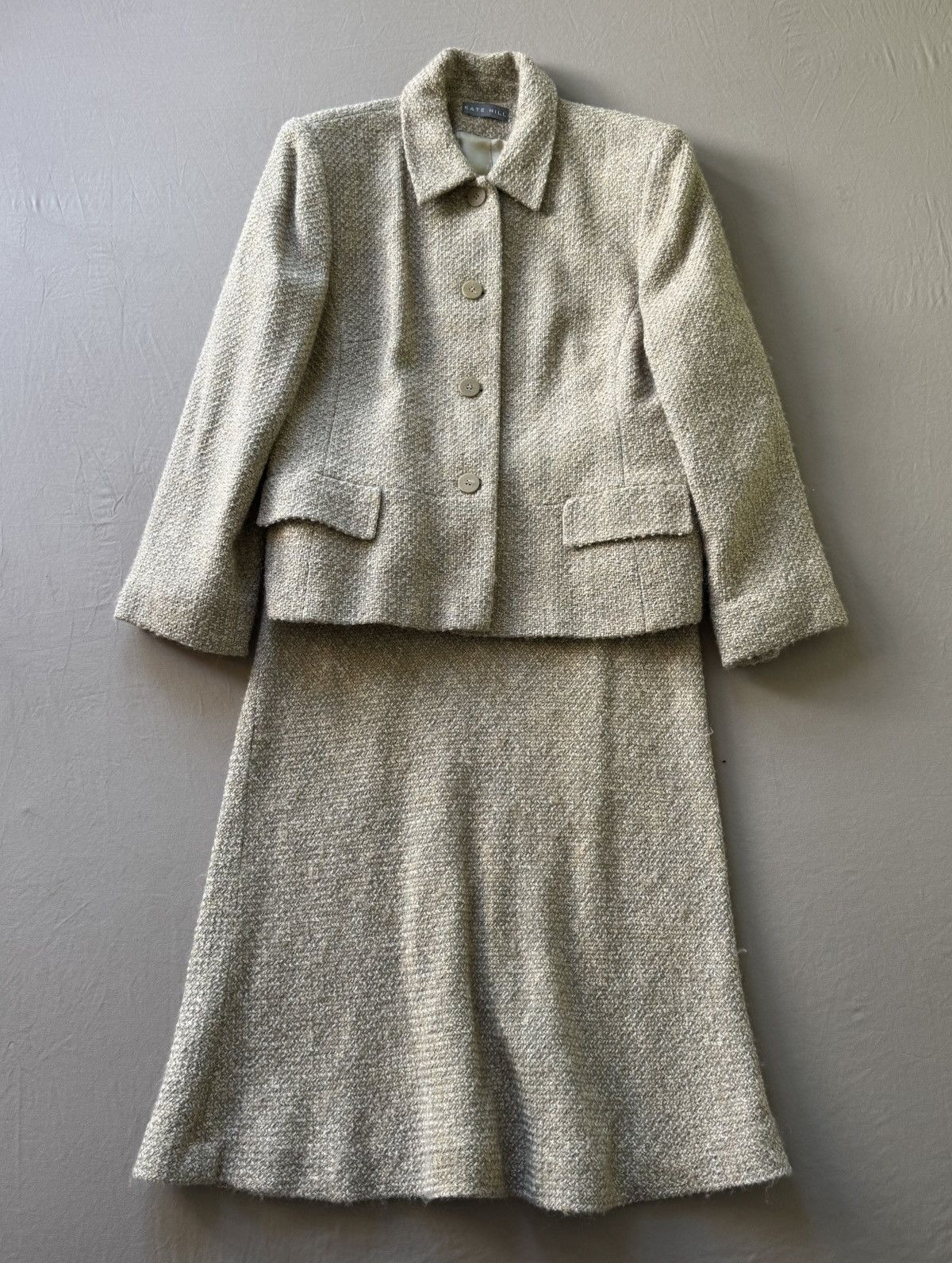 Other Vintage Kate Hill Tweed Wool Skirt Suit Set Size L / US 10 / IT 46 - 1 Thumbnail