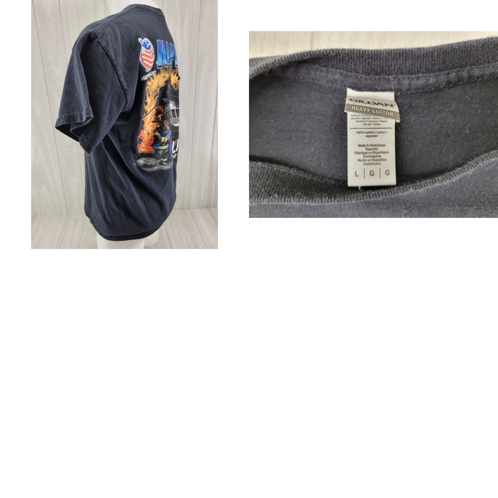Gildan NAFeco FIREFIGHTERS EMT EQUIPMENT LION Ready For Action Black Large t shirt Size US L / EU 52-54 / 3 - 8 Thumbnail
