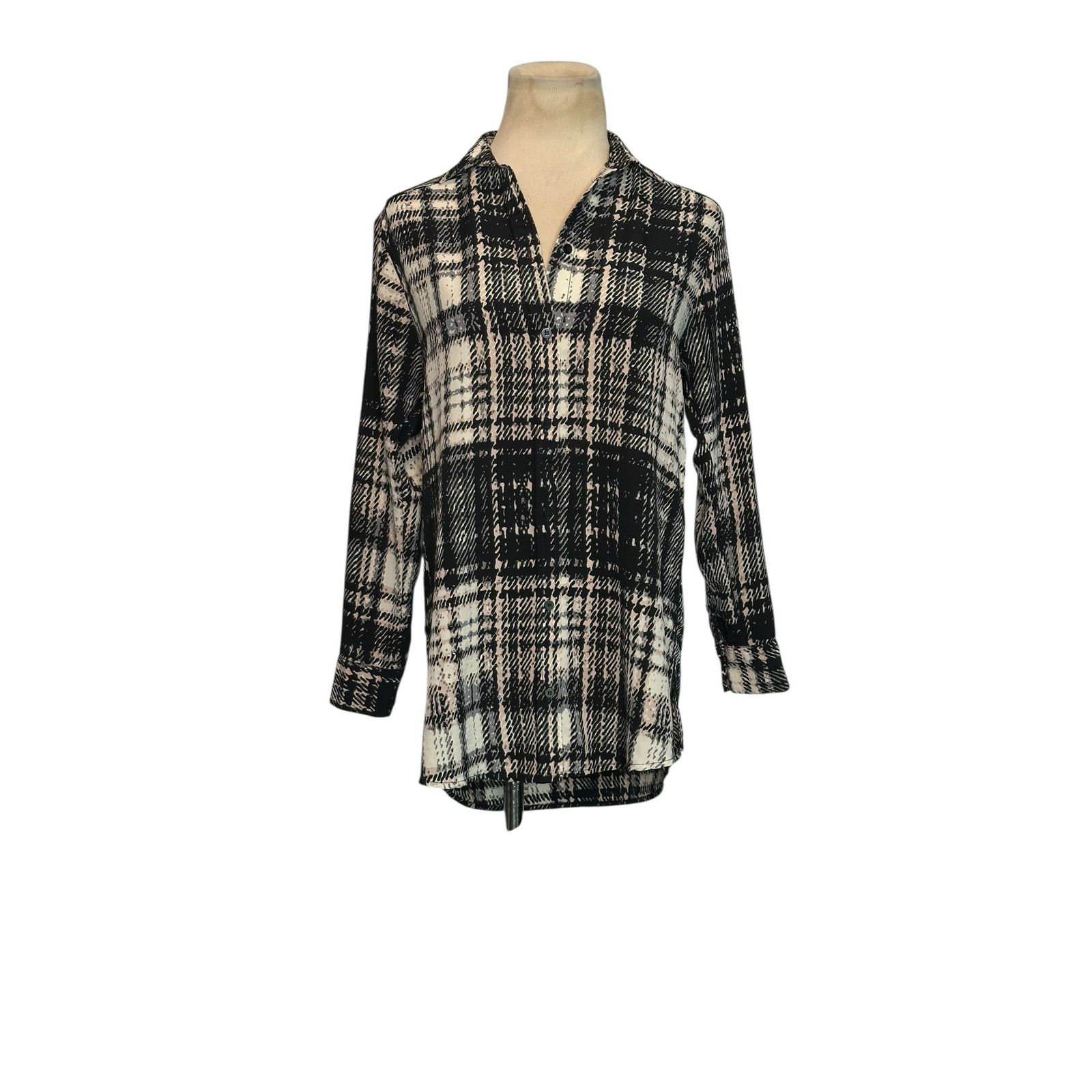 Topshop Topshop black plaid 3/4 sleeves buttoned blouse size 2P Size XS / US 0-2 / IT 36-38 - 9 Thumbnail