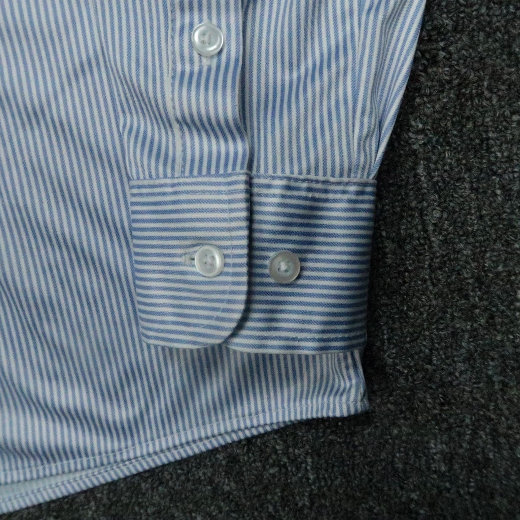 Vintage Collars Co. Shirt Mens Medium Blue Striped Long Sleeve Button-Up Polo Shirt Mens Blue Striped Dress Shirt Size 40R - 4 Thumbnail
