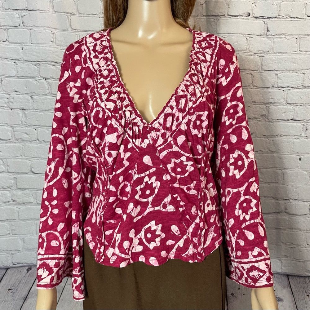 Free People New Free People On the Block Bell Sleeve Berry Combo Cotton Size L / US 10 / IT 46 - 9 Thumbnail