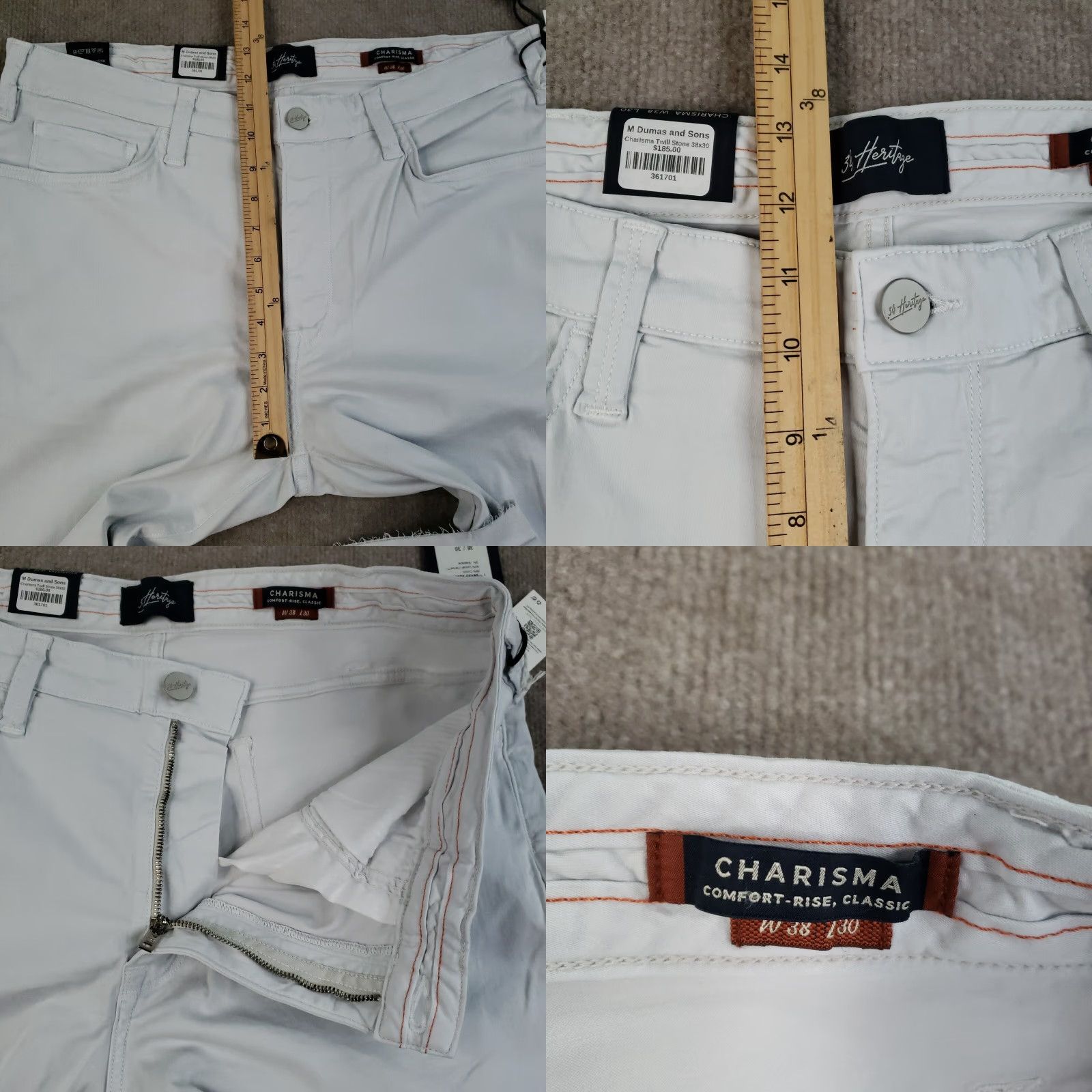 Vintage 34 Heritage Chino Pants Men's 36x28 Gray Classic Stretch Casual Regular Fit Size US 32 / EU 48 - 8 Thumbnail