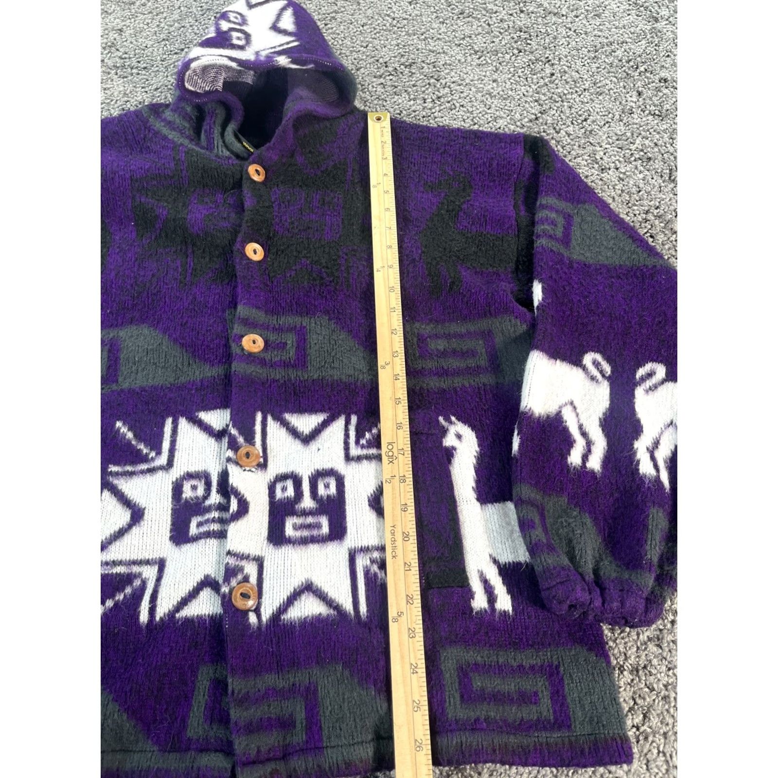 Vintage Bear Mountain Apparel Wool Sweater Hooded Purple L Women Alpaca Ecuador Cardigan Long Sleeve Animals"} Size L / US 10 / IT 46 - 2 Thumbnail