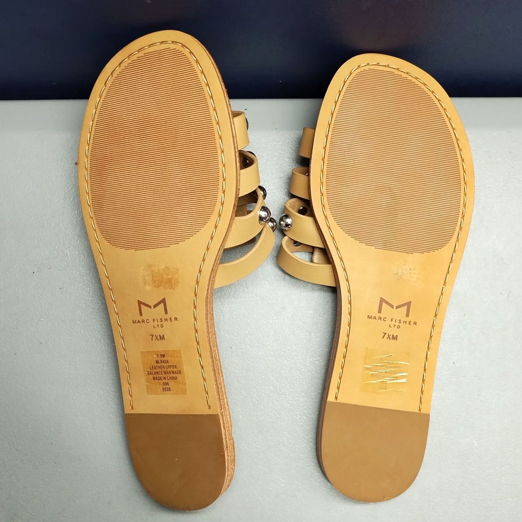 Marc Fisher Marc Fisher LTD Pava Slide Sandals Womens US 7.5M Brown Leather Studded Slip On Size US 8 / IT 38 - 7 Thumbnail