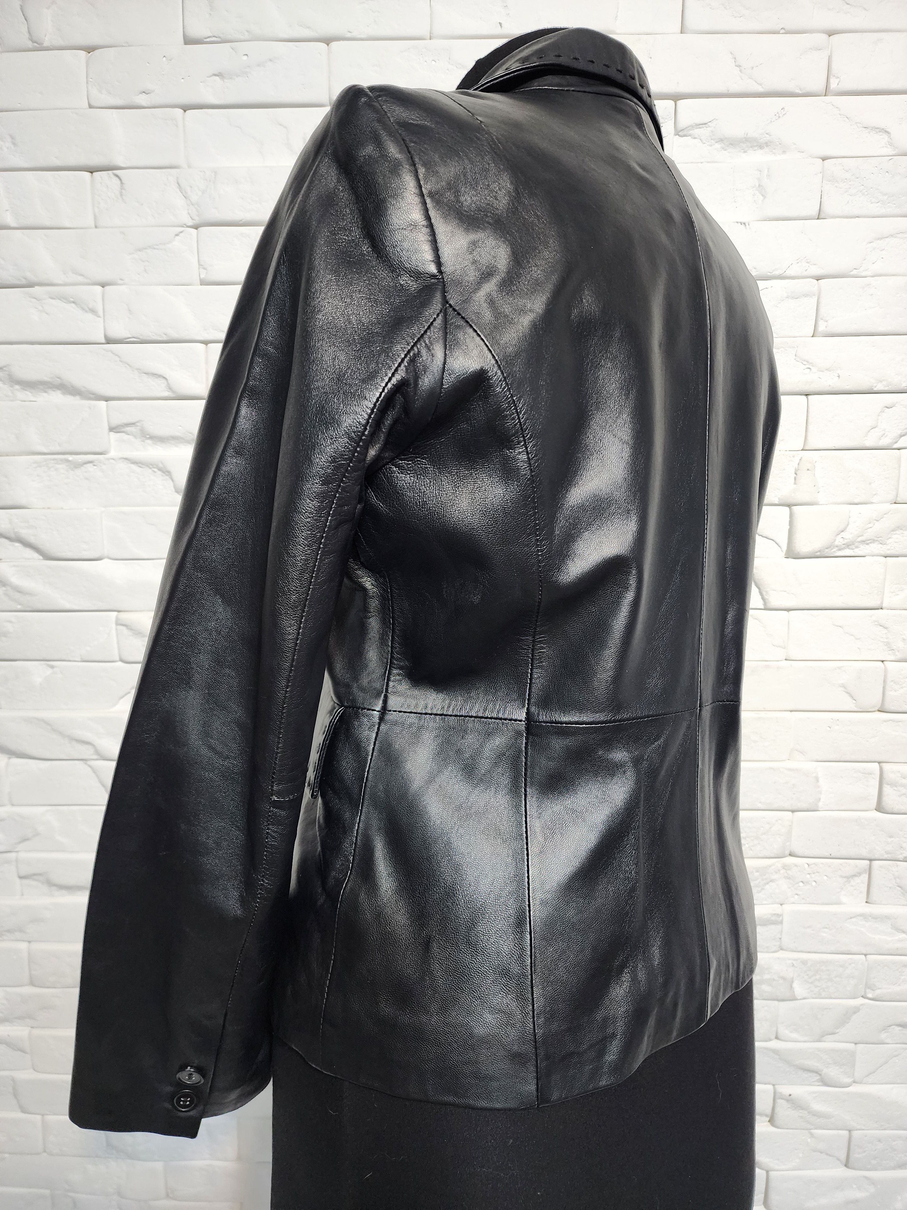 Other Black Genuine Leather Jacket: Women's Button-Up Blazer Size M / US 6-8 / IT 42-44 - 6 Thumbnail