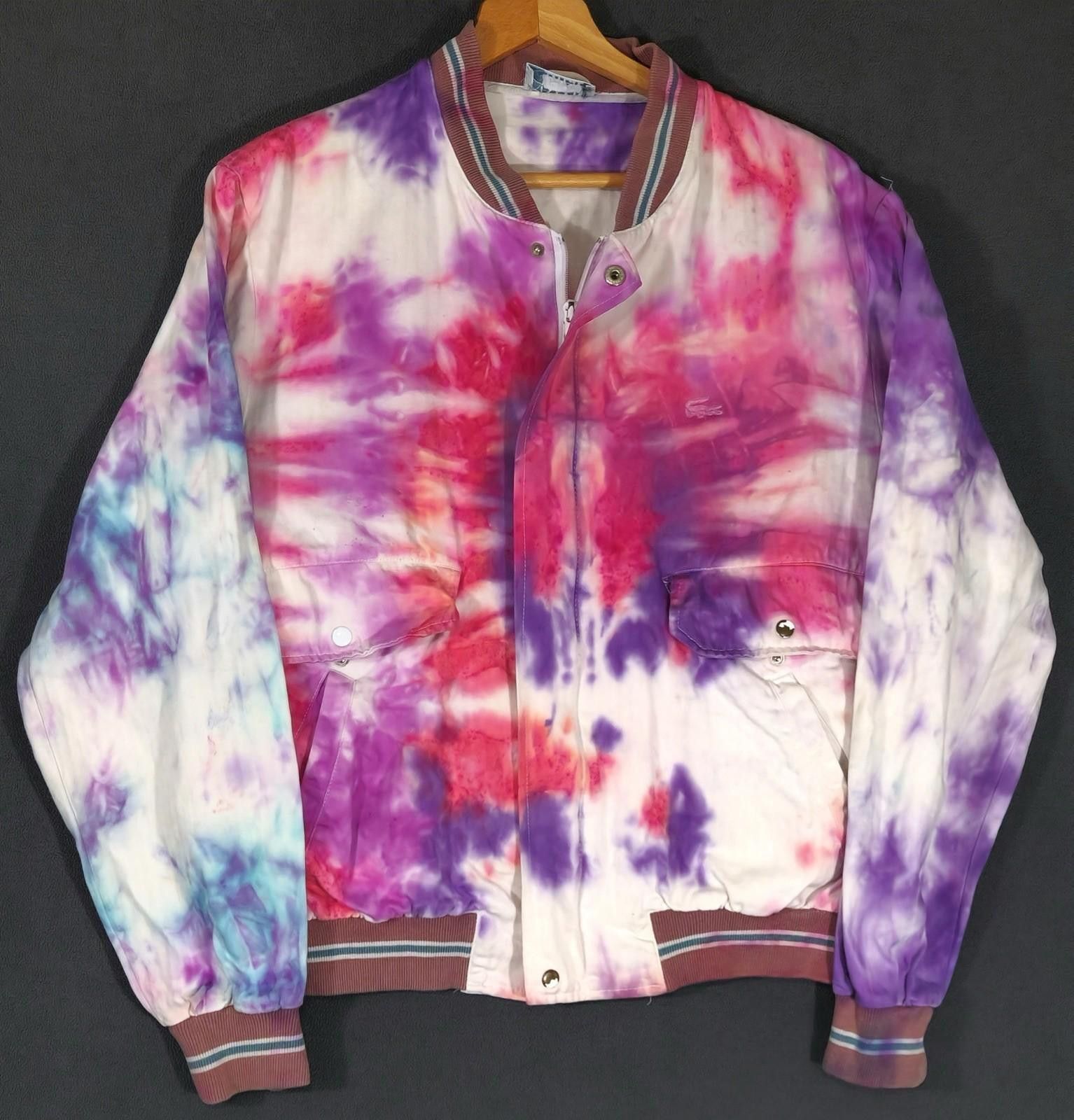 Izod Vintage Lacoste Bomber Jacket Tie Dye Purple Pink Blue Size US S / EU 44-46 / 1 - 1 Thumbnail