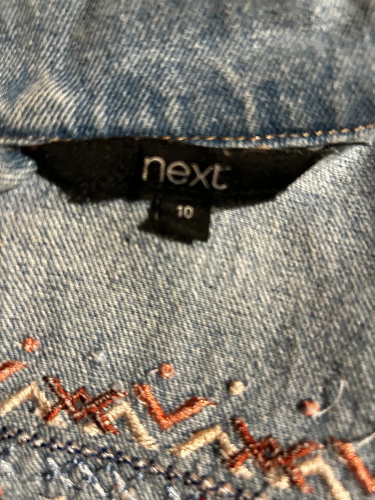 NEXT Next Embroidered Boho Denim Jacket Statement Back UK 10 Size M / US 6-8 / IT 42-44 - 4 Thumbnail