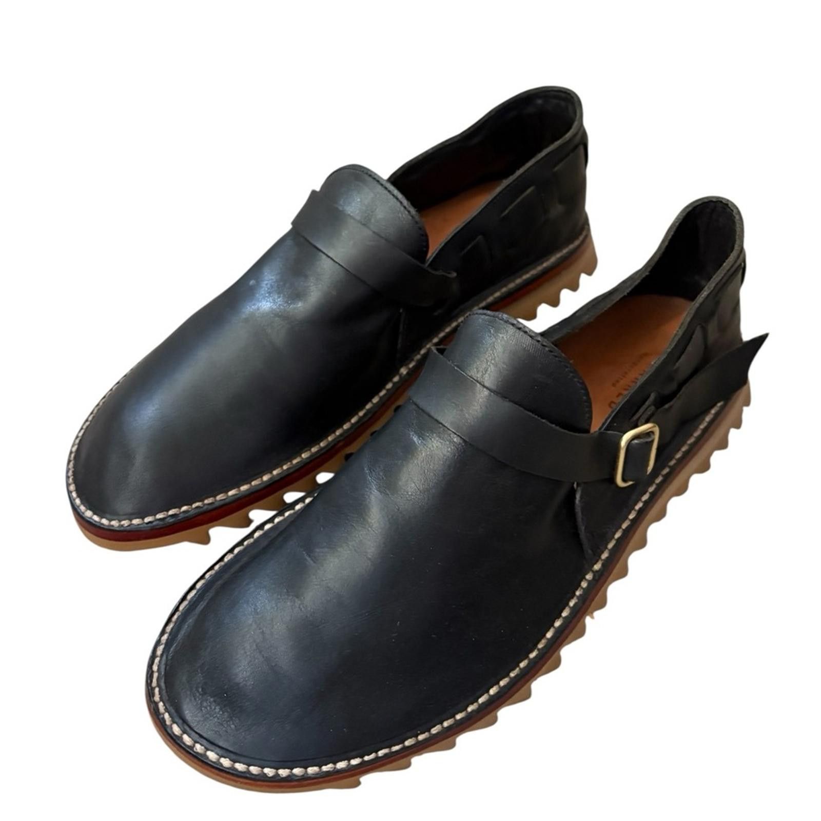 Other Unmarked Handcrafted Stitch Down Black Leather Loafers Size US 12 / EU 45 - 4 Thumbnail