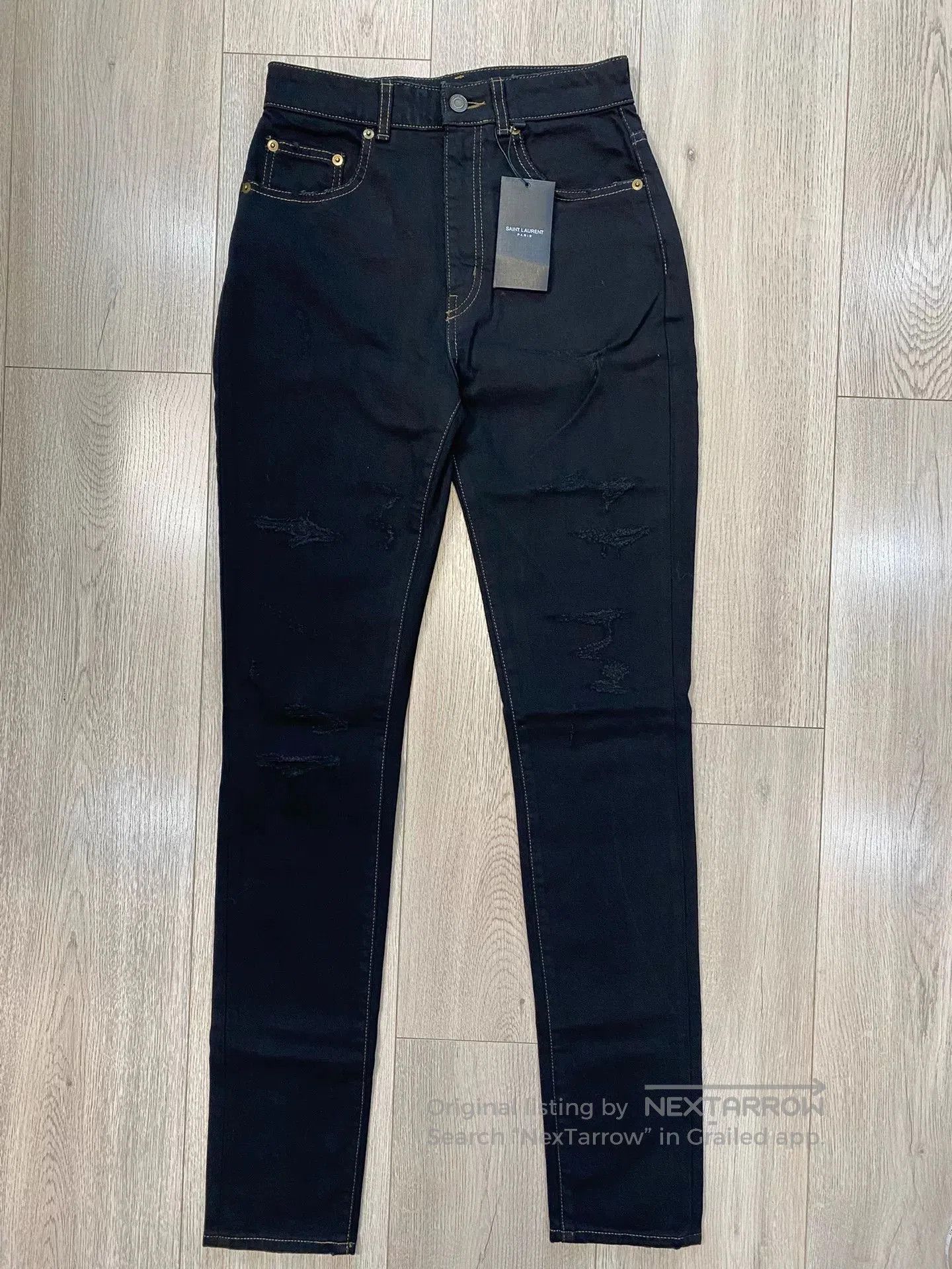 Saint Laurent Paris Saint Laurent Black Distressed Jeans. Size 26" / US 2 / IT 38 - 1 Thumbnail