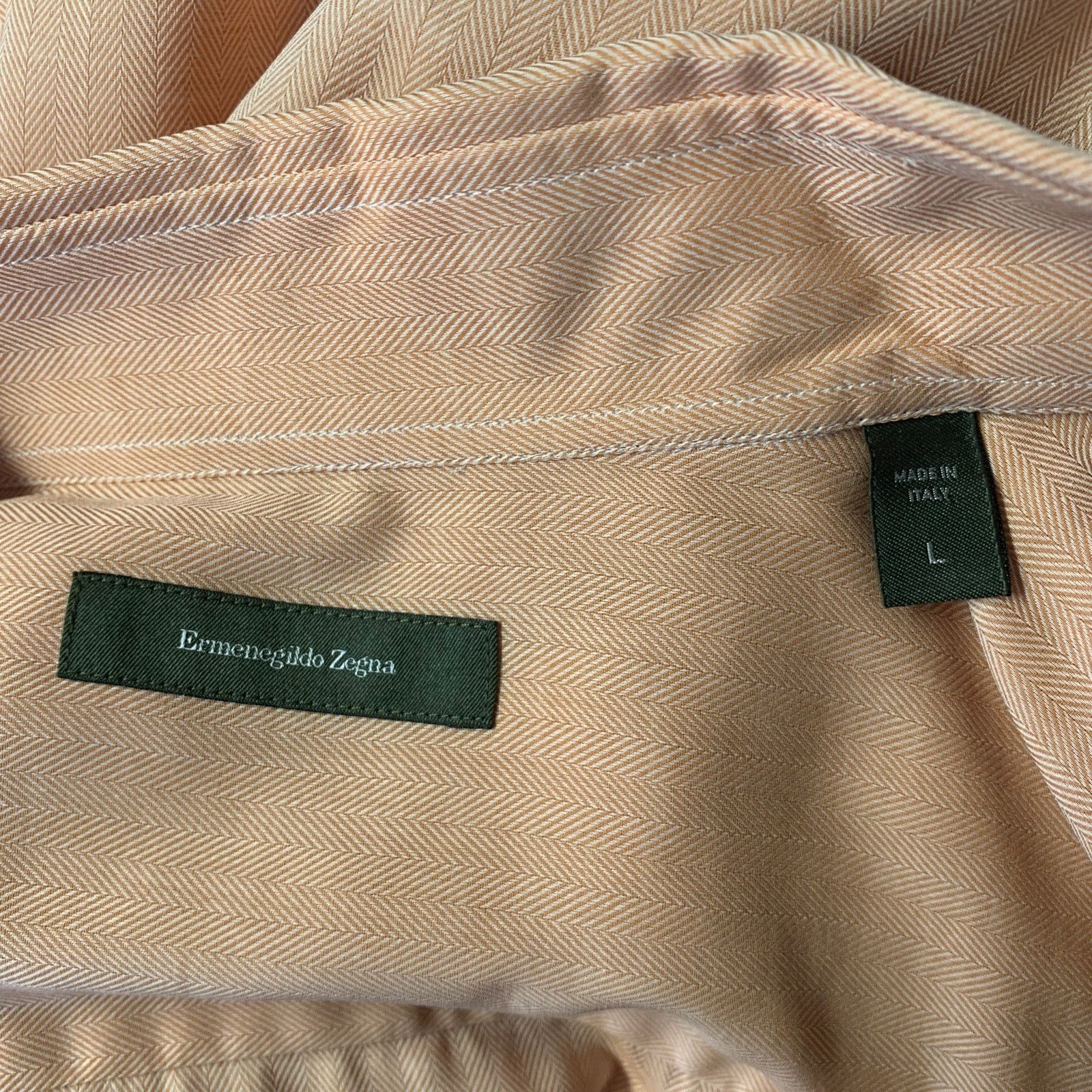 Ermenegildo Zegna ERMENEGILDO ZEGNA L Orange Herringbone Cotton Button Down LS Size US L / EU 52-54 / 3 - 5 Thumbnail