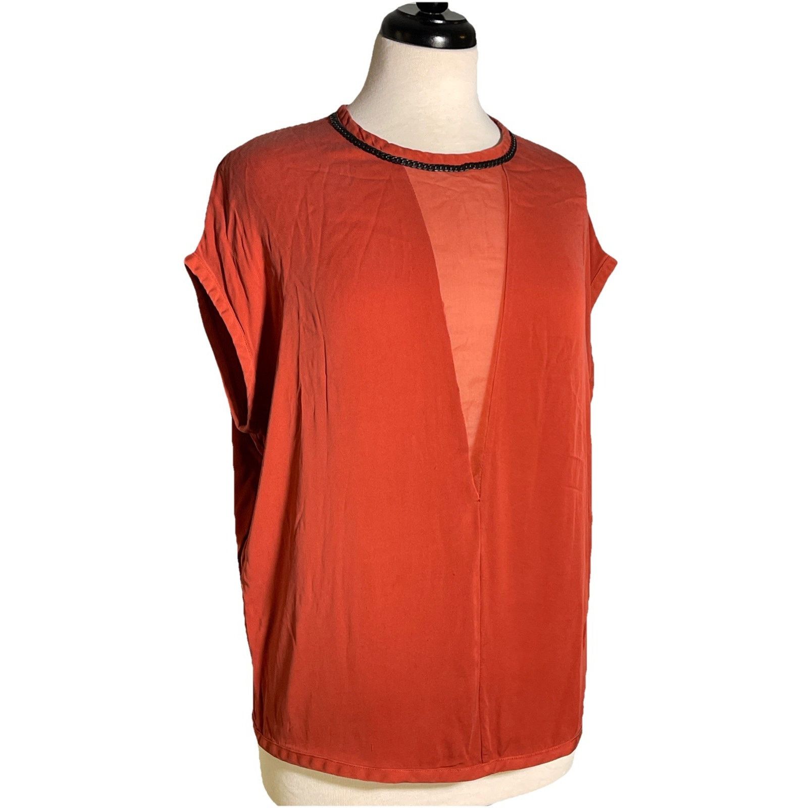Robert Rodriguez Robert Rodriguez Orange Silk Blend Mesh V Front, S/S Top 4 Size S / US 4 / IT 40 - 1 Thumbnail