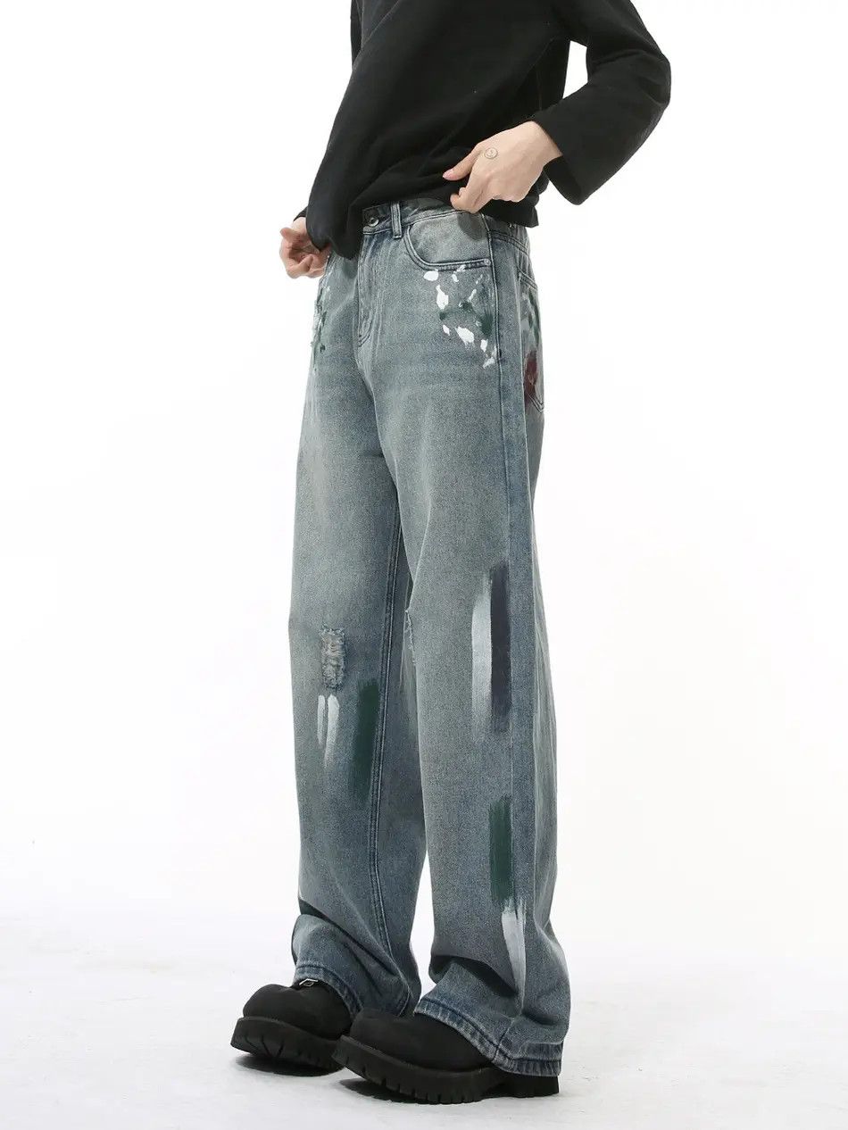 Japanese Brand Retro loose straight leg graffiti jeans Size US 32 / EU 48 - 4 Thumbnail