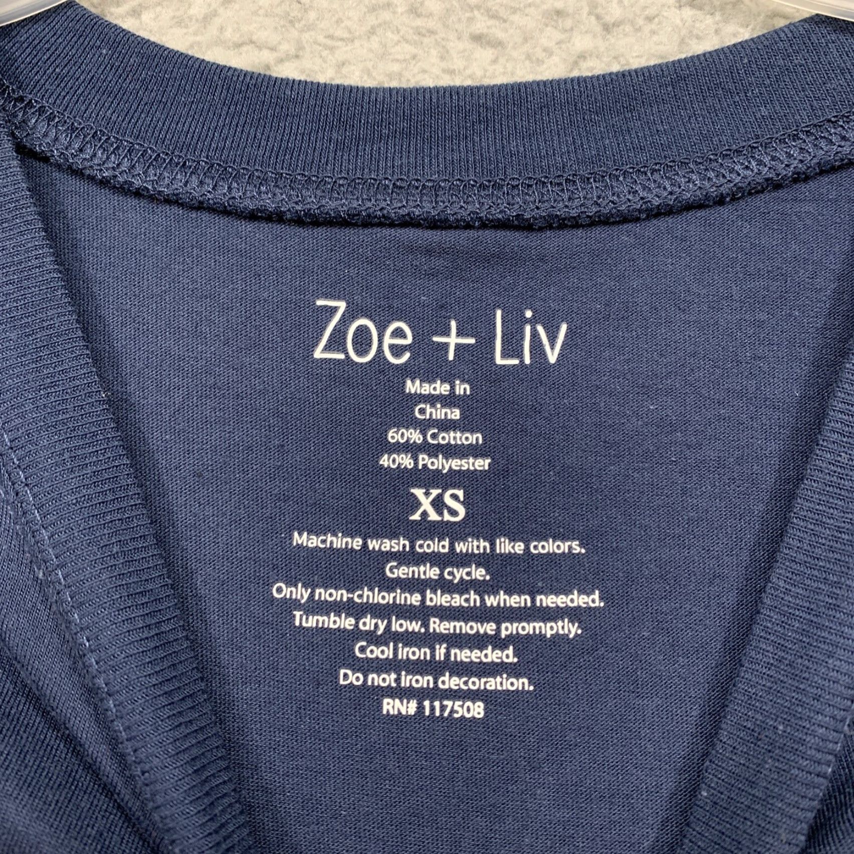 Vintage Zoe + Liv T-Shirt XS Long Sleeve Navy Blue White Hugs & Knishes NWT Womens Casual Knit Cotton Blend Size XS / US 0-2 / IT 36-38 - 7 Thumbnail