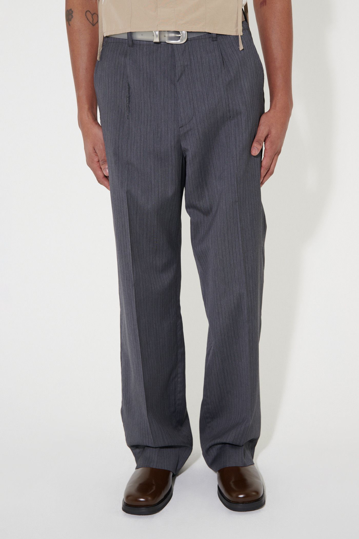 Our Legacy AW22 Borrowed Chino Ash Grey Pinstripe M4224BGS Our Legacy AW22 Borrowed Chino Ash Grey Pinstripe M4224BGS
