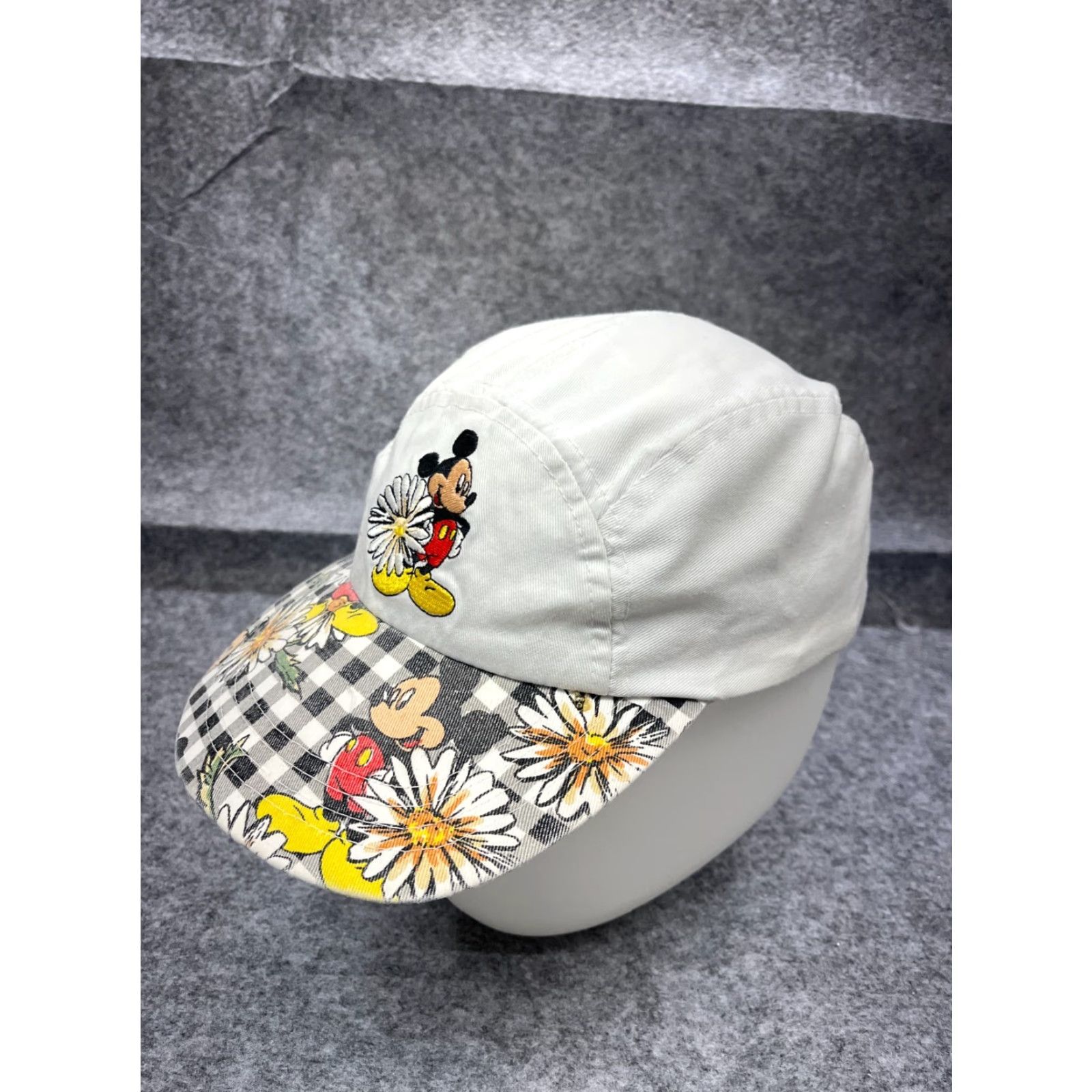 Mickey Unlimited Disney Mickey Mouse Hat Cap Fitted Adult Plaid White Floral Elastic 5 Panel Size ONE SIZE - 4 Thumbnail