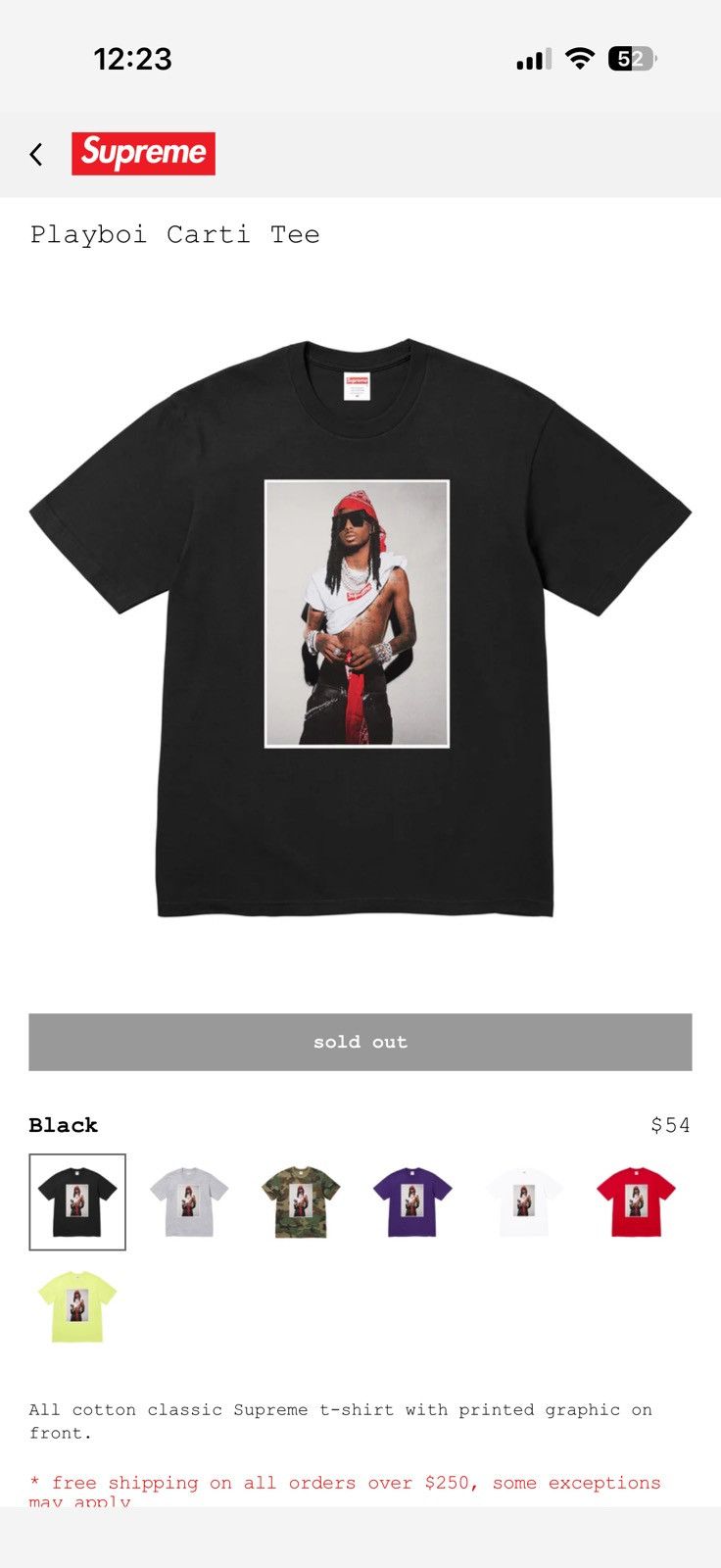 Supreme Supreme Playboi Carti Tee Black FW25 - SIZE LARGE