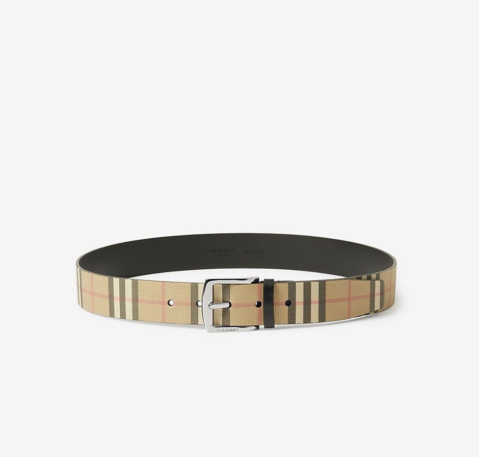 image of Burberry Check And Leather Belt in Archive Beige Check, Men's (Size 36)