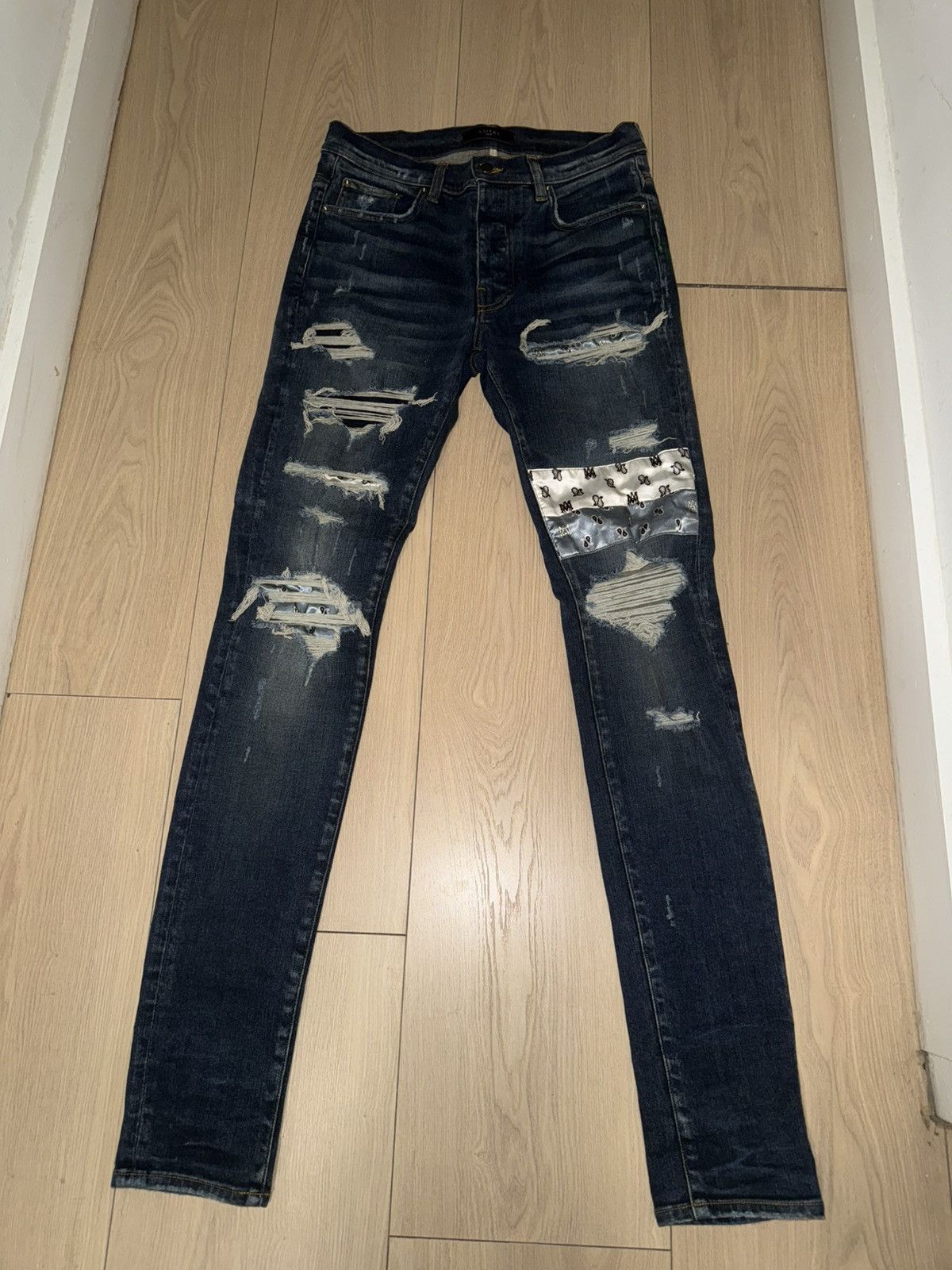 Amiri Amiri Paisley-Patch Destroyed Skinny Jeans Size US 31 - 2 Thumbnail