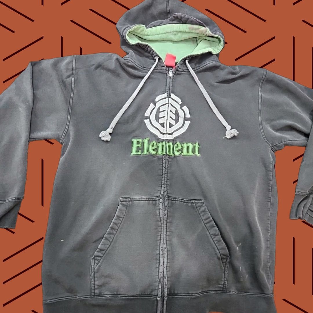 Element VINTAGE Element Hoodie Full Zip Grunge Black L Men Stash Spot Logo Embroidered Pockets Wind Water Fire Earth Skateboarding Size US L / EU 52-54 / 3 - 1 Thumbnail