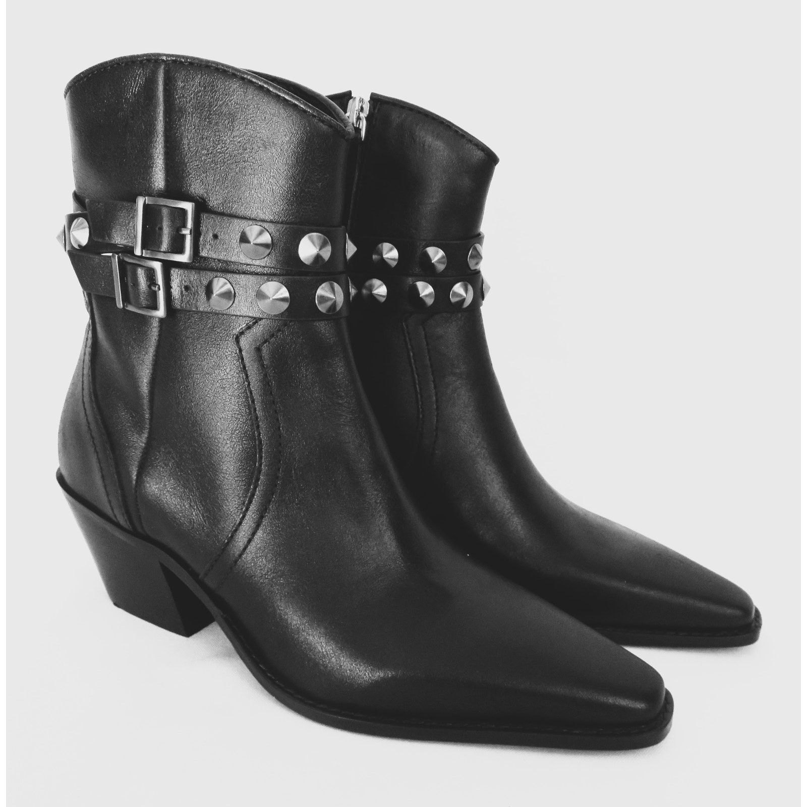 Zara ZARA Black Leather Studded Western Style Ankle Boots Sz W8 Size US 8 / IT 38 - 1 Thumbnail