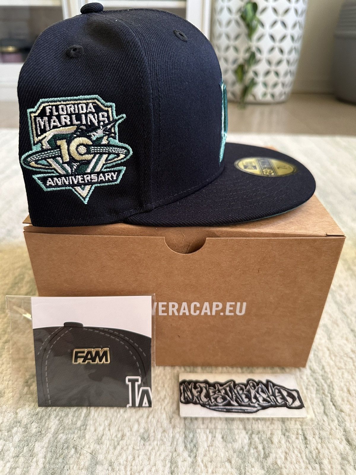 New Era Florida Marlins 10th Anniversary Fitted Cap Size 7 3/4 Size 34 - 2 Thumbnail