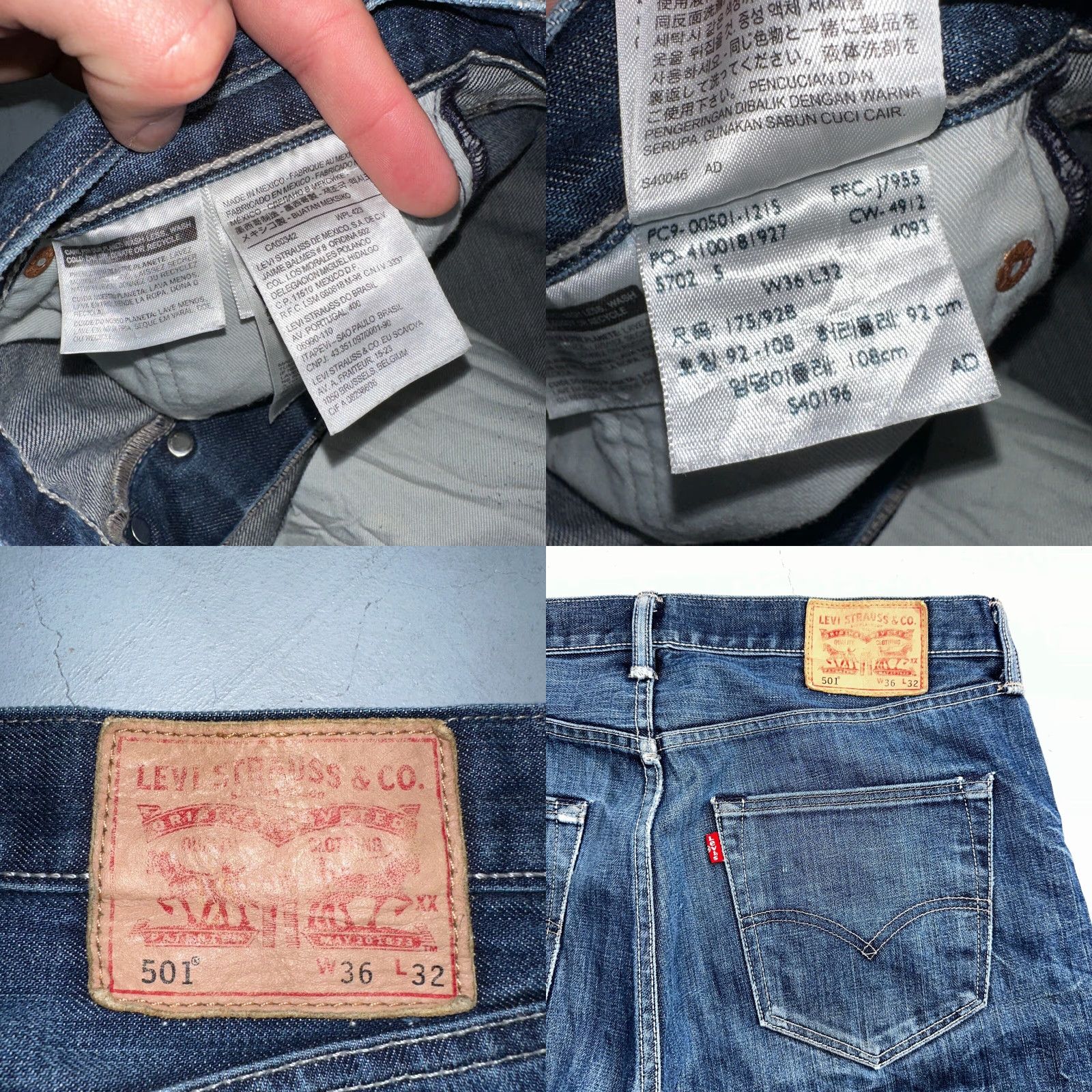Levi's VINTAGE Levi's 501 Jeans Straight 90s Men 36x32 Blue Denim Cotton Button 32 Inseam VTG Wash Whiskers 501 Series Classic Mid Rise 36x32 Mens Size US 36 / EU 52 - 10 Thumbnail
