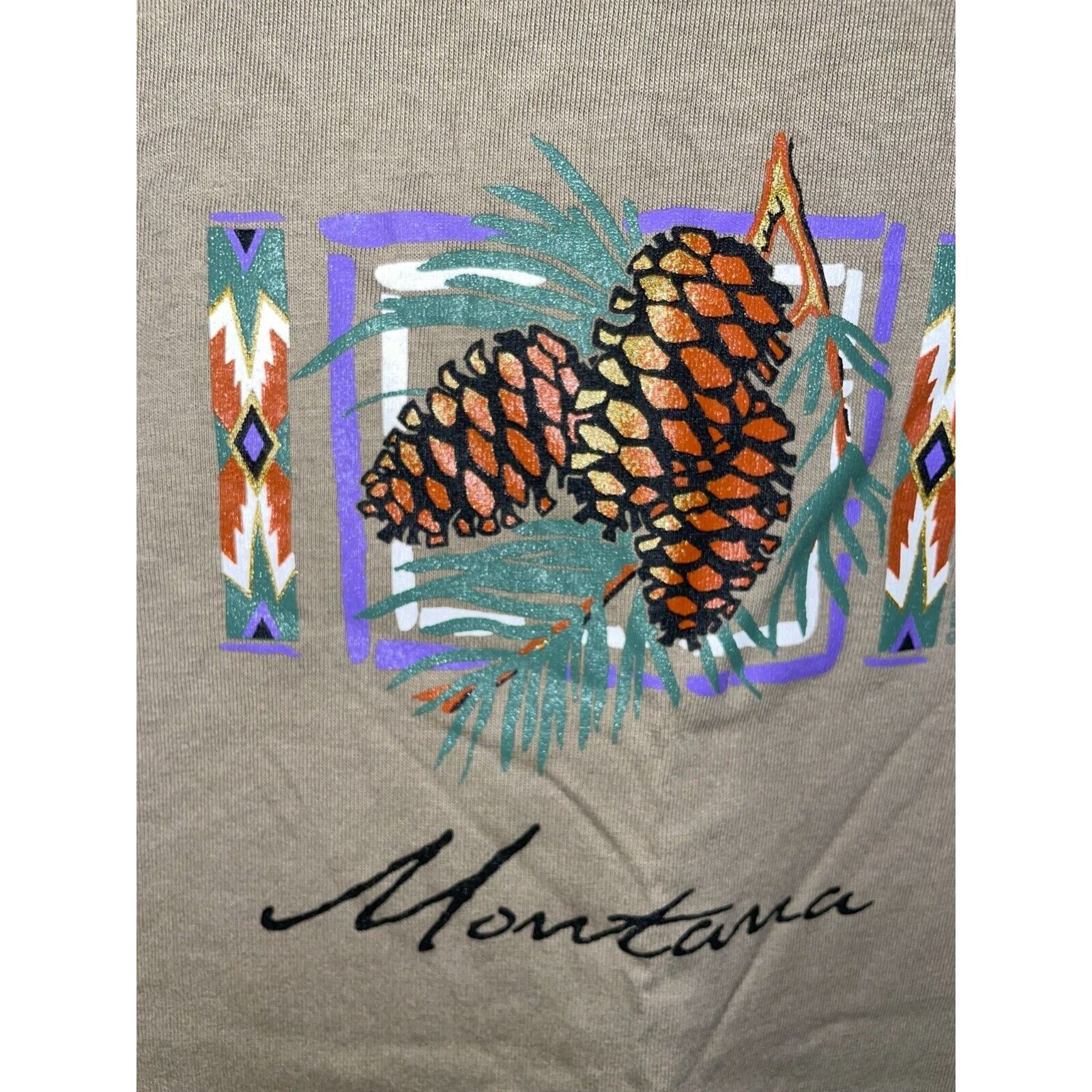 Jerzees Vintage Montana Brown Shirt Pinecone Tee VTG 90s 1997 Large Size US L / EU 52-54 / 3 - 2 Thumbnail